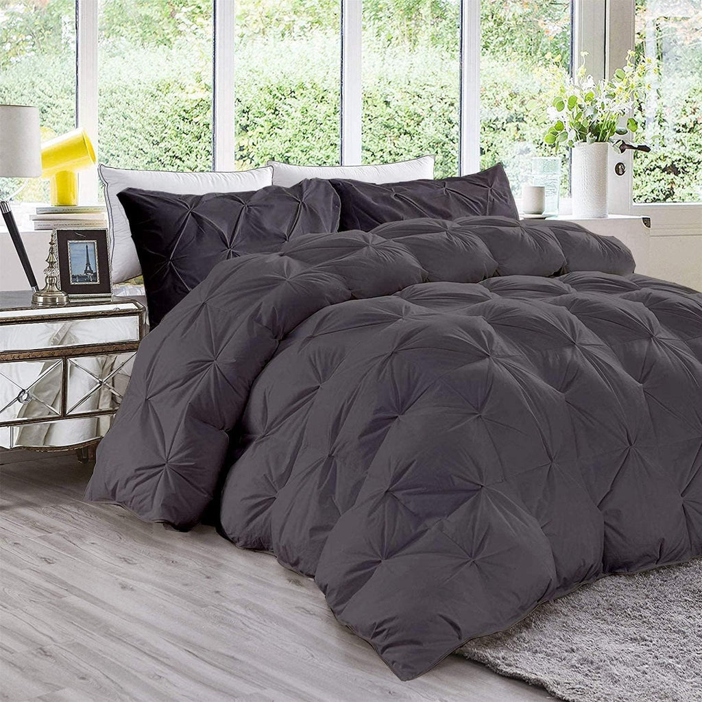 Pinch Pleated Soft 400 GSM All Season Dark Grey 5 Piece Queen Size Comforter Set (Comforter + 4 Pillowcases) 600 Series Egyptian Cotton Comforter Bedding Set