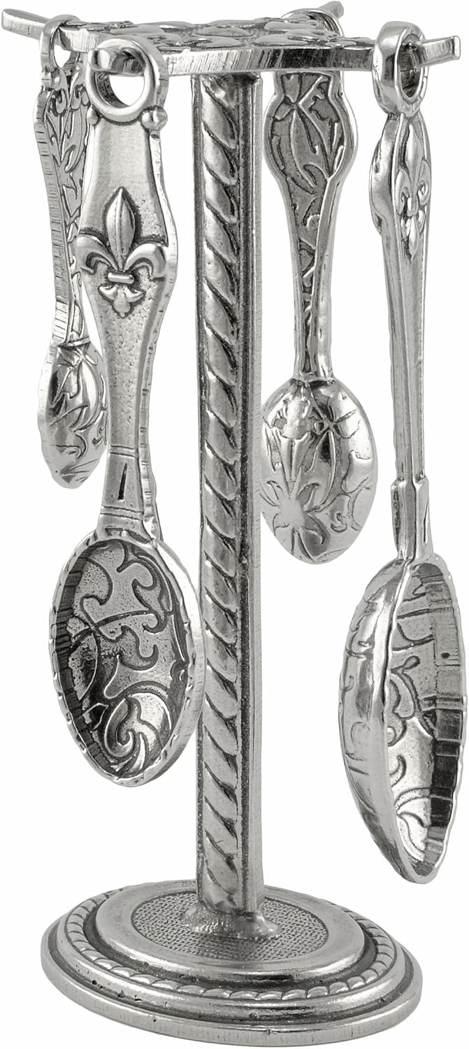 Crosby & Taylor Fleur de Lys Pewter Measuring Spoons with Display Post