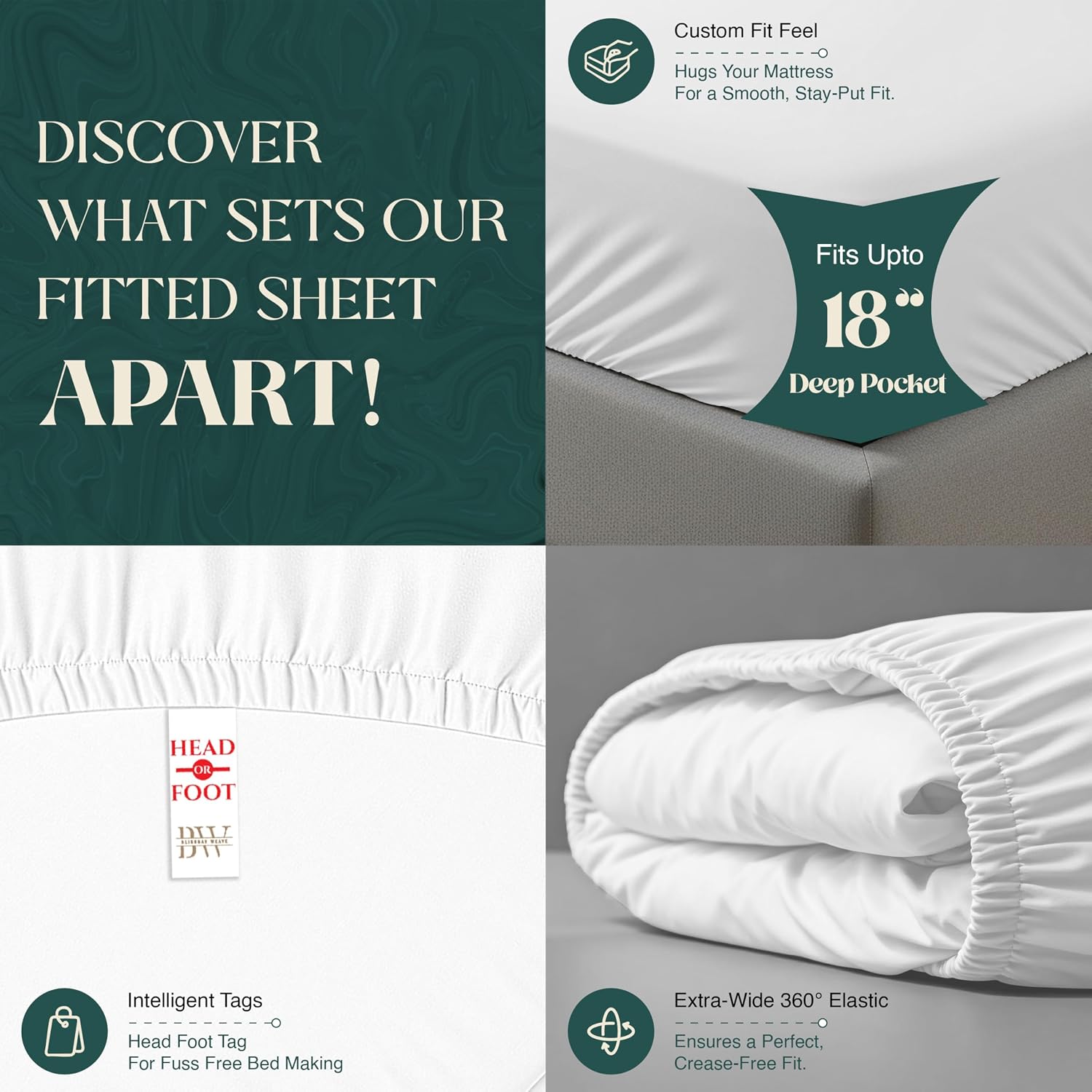 100% Egyptian Cotton Sheet Set Queen Size 4 PCs Sateen Weave Cooling Soft Wrinkle Resistant 18 inches Deep Pocket | 1 Fitted Sheet, 1 Flat Sheet, 2 Pillowcases | White