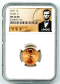 2023 Extra ' V ' Error Lincoln Union Shield Penny NGC MS66 RD Cent Rare Variety Special VDB Label