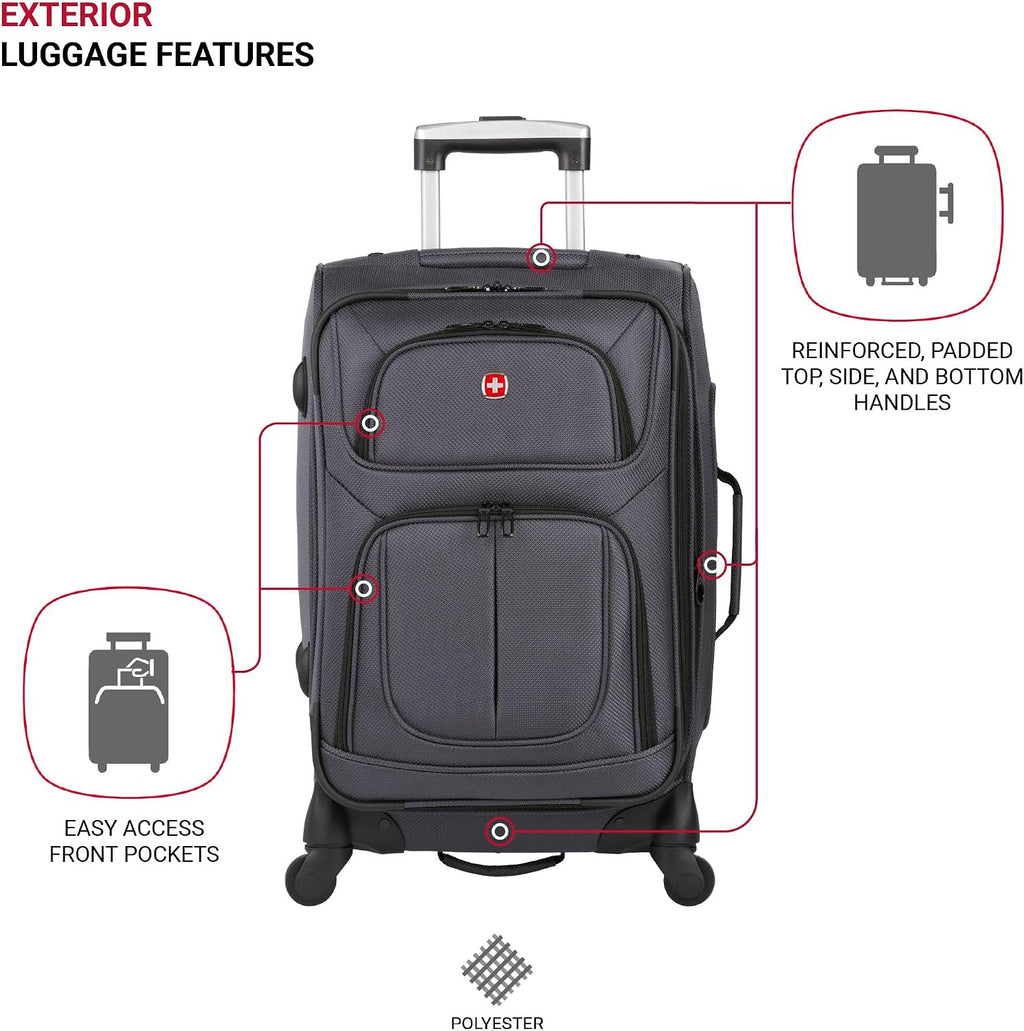 SWISSGEAR Sion Softside Expandable Spinner Luggage Durable Lightweight Travel Suitcase, Dark Grey, 2-Piece Set (Carry-On/Medium)
