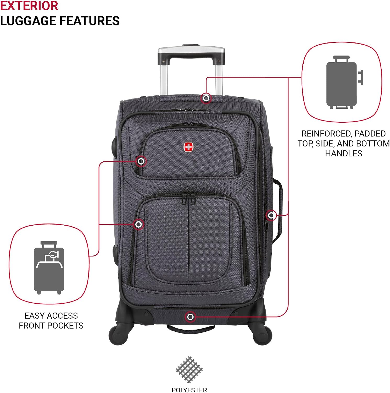 SWISSGEAR Sion Softside Expandable Spinner Luggage Durable Lightweight Travel Suitcase, Dark Grey, 2-Piece Set (Carry-On/Medium)