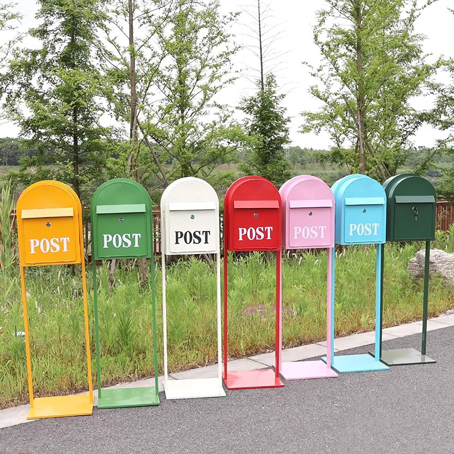Mailboxes for Outside, Mailbox with Post Landing, Metal Mailbox with Keys Lock, for Garden, Lawn, Party, Countryside(Blue)