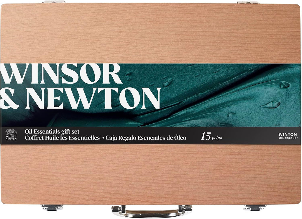Winsor & Newton Winton Oil Colour, Wooden Paint Set 8 x 37ml Tubes (includes Liquin, Sansodor, 2 Brushes, Knife, Cloth, Godet)
