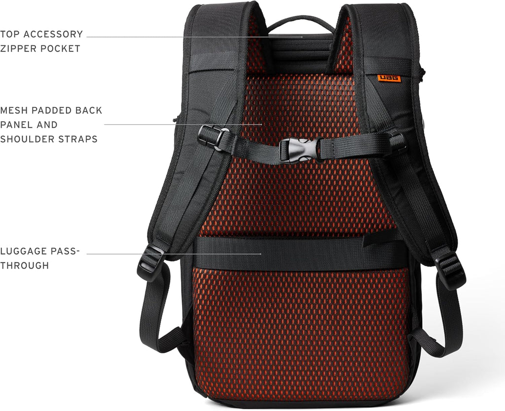 URBAR ARMOR GEAR UAG 20-Liter Laptop Backpack - Lightweight Travel Carry-on Luggage Daypack Fits up to 16' Laptop, Civilian Black/Orange