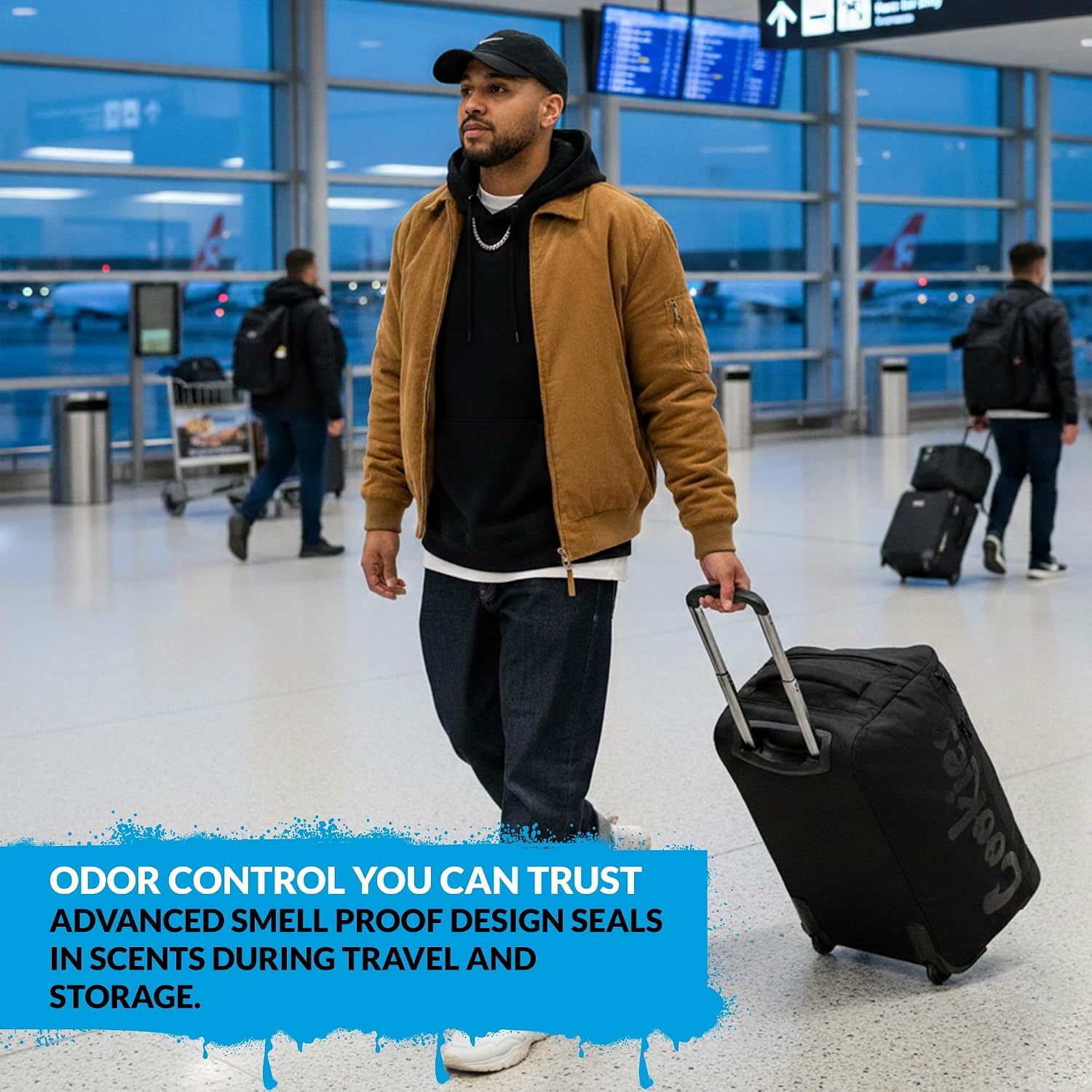 Cookies Trek Roller Smell Proof Travel Bag – Oversized Rolling Luggage with Double Zipper, Durable Nylon Canvas Build, Extra Large Storage for Travel, Gear, Road Trips & Streetwear Carry – Black
