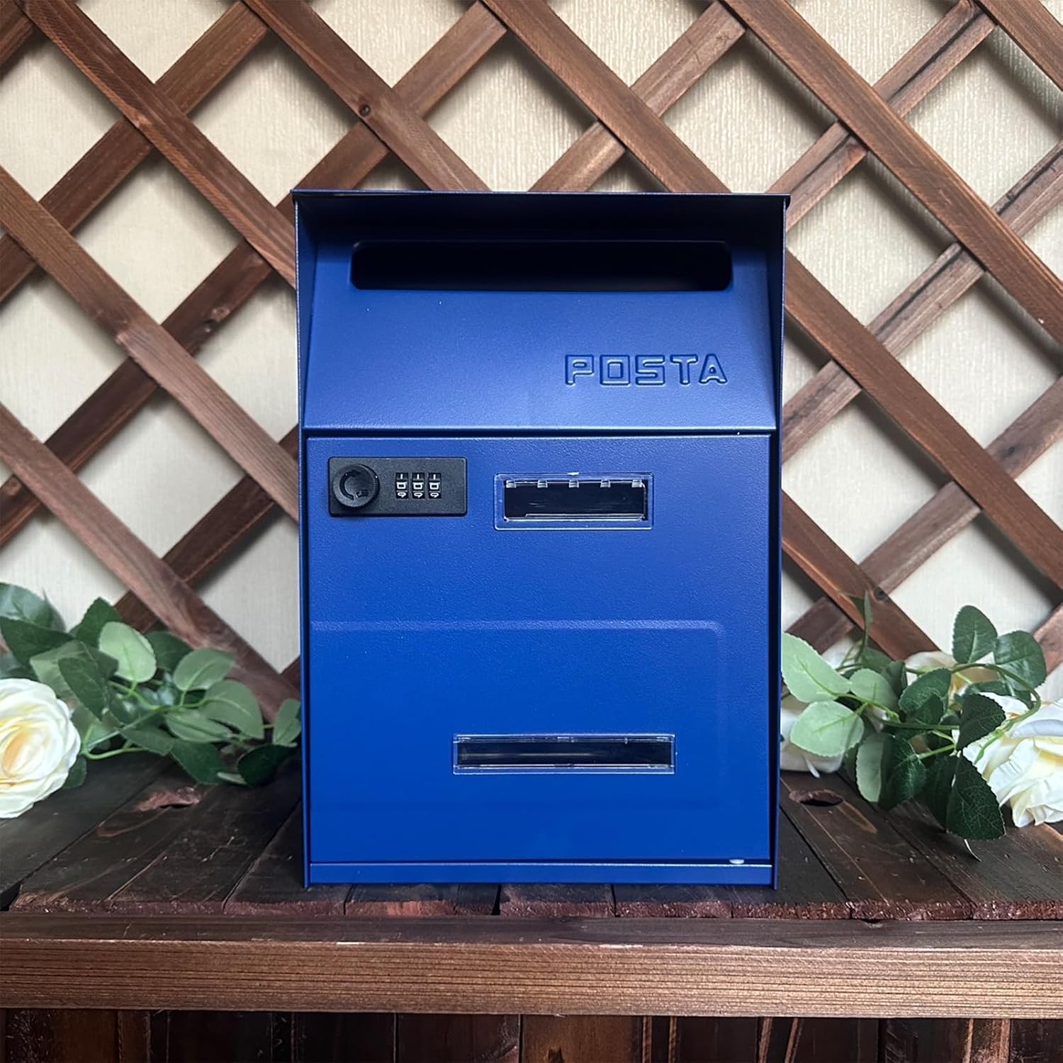 MELPHI Metal Mailbox with Combination Lock, Hanging Secure Post Box, Weatherproof Secure Mail Box for Envelope, Letter, Outside, Home, Office Business (Color : Blue)