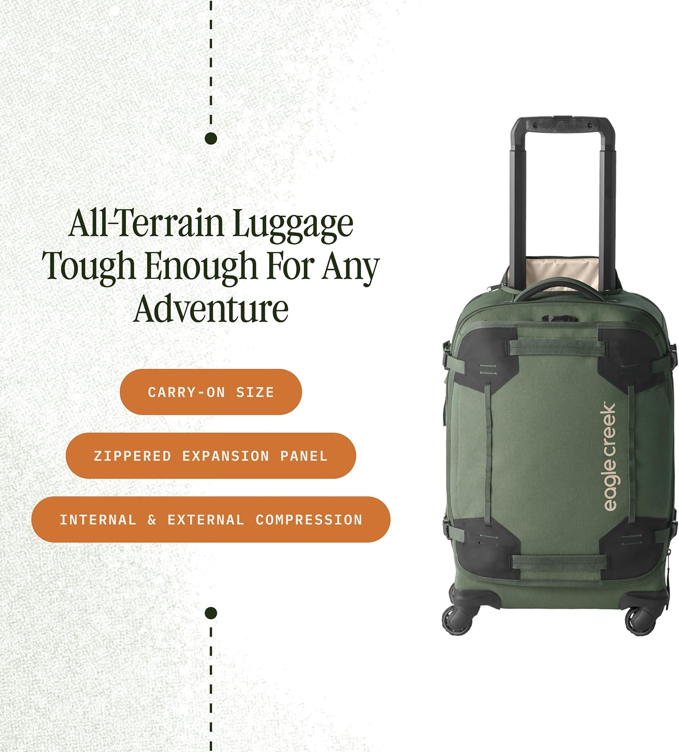 Eagle Creek Gear Warrior XE 4-Wheel Carry-On Luggage for Travel Essentials - Smooth Rolling Wheels - Lockable Zippers - Interior Laptop Sleeve - Jungle Green - 21.74'