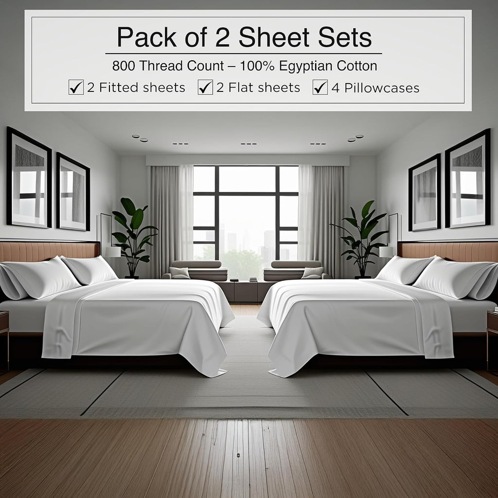 Bluemoon Homes 800 Series Egyptian Cotton Sheets Full Size Pack of 2-4 Piece Sheet Set All Around Elastic 18' Deep Fitted Sheet, Extra Soft Bed Sheets - White Full Bedding Set