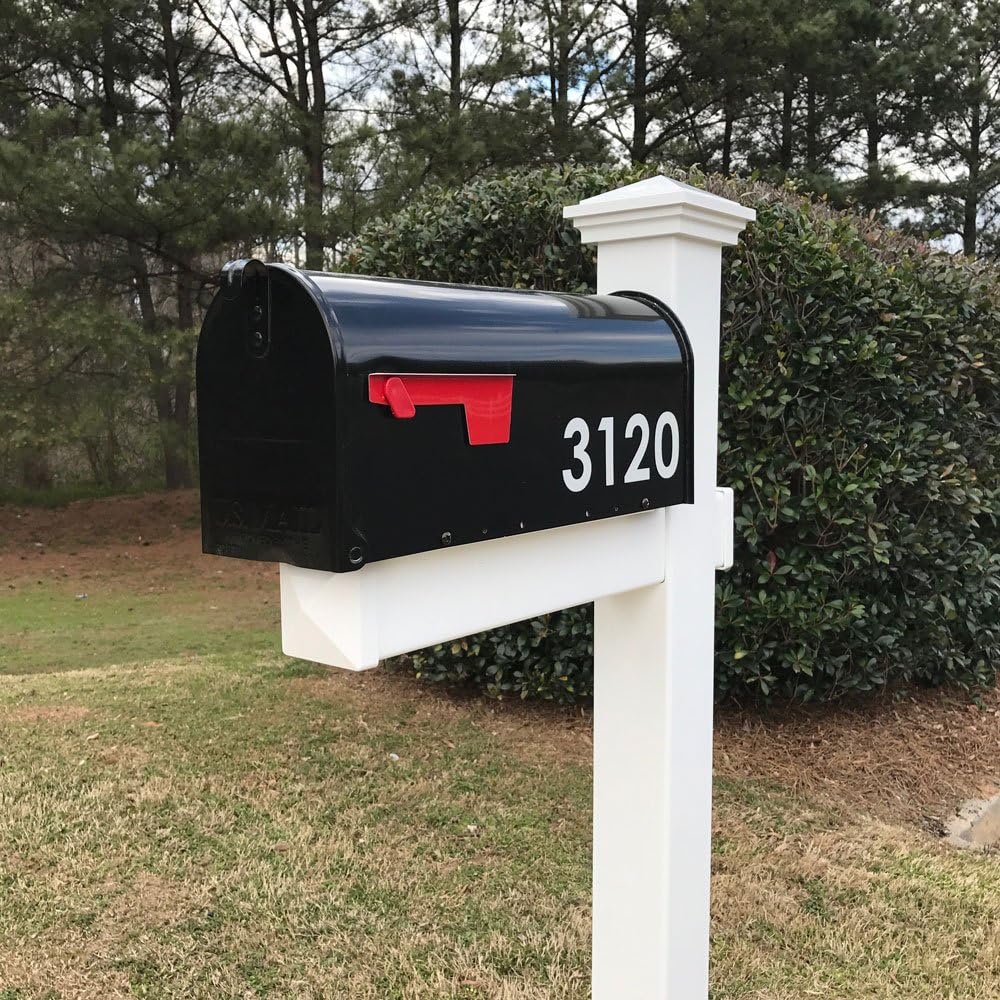 4Ever Products The Homestead Vinyl/PVC Mailbox Post (Includes Mailbox) - Parent (White Reflective Numbers)