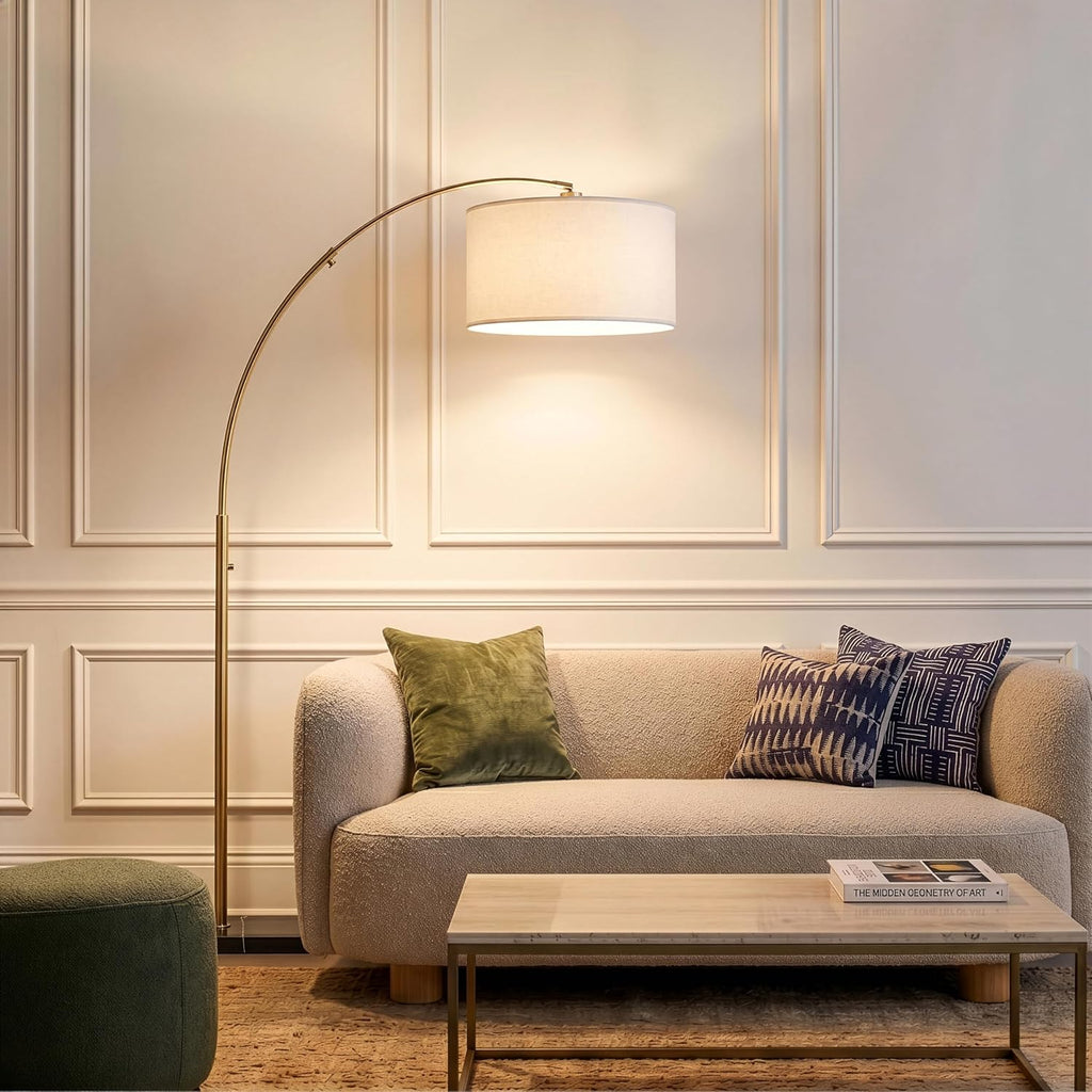 Brightech Logan Arc Floor Lamp, Bright Standing Lamp for Living Rooms, Offices & Bedrooms, Modern Living Room Décor, Tall Hanging Floor Lamp for Reading and More – Gold/Brass