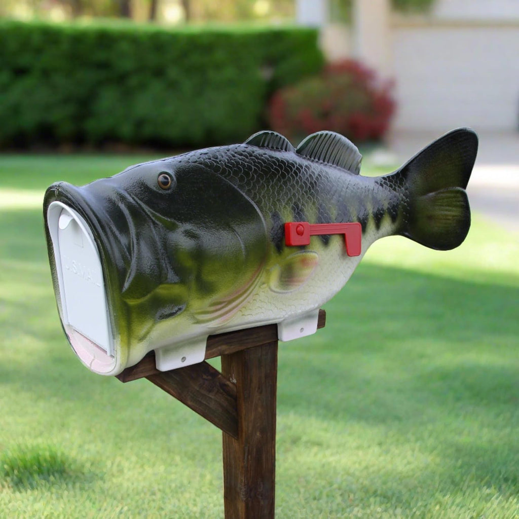 Rivers Edge Products Largemouth Bass Fish Mailbox for Outside of Residential Home, Rural Mailbox Constructed of Metal with a Plastic Overmold, UV Resistant, Includes Tamper Resistant Mounting Hardware