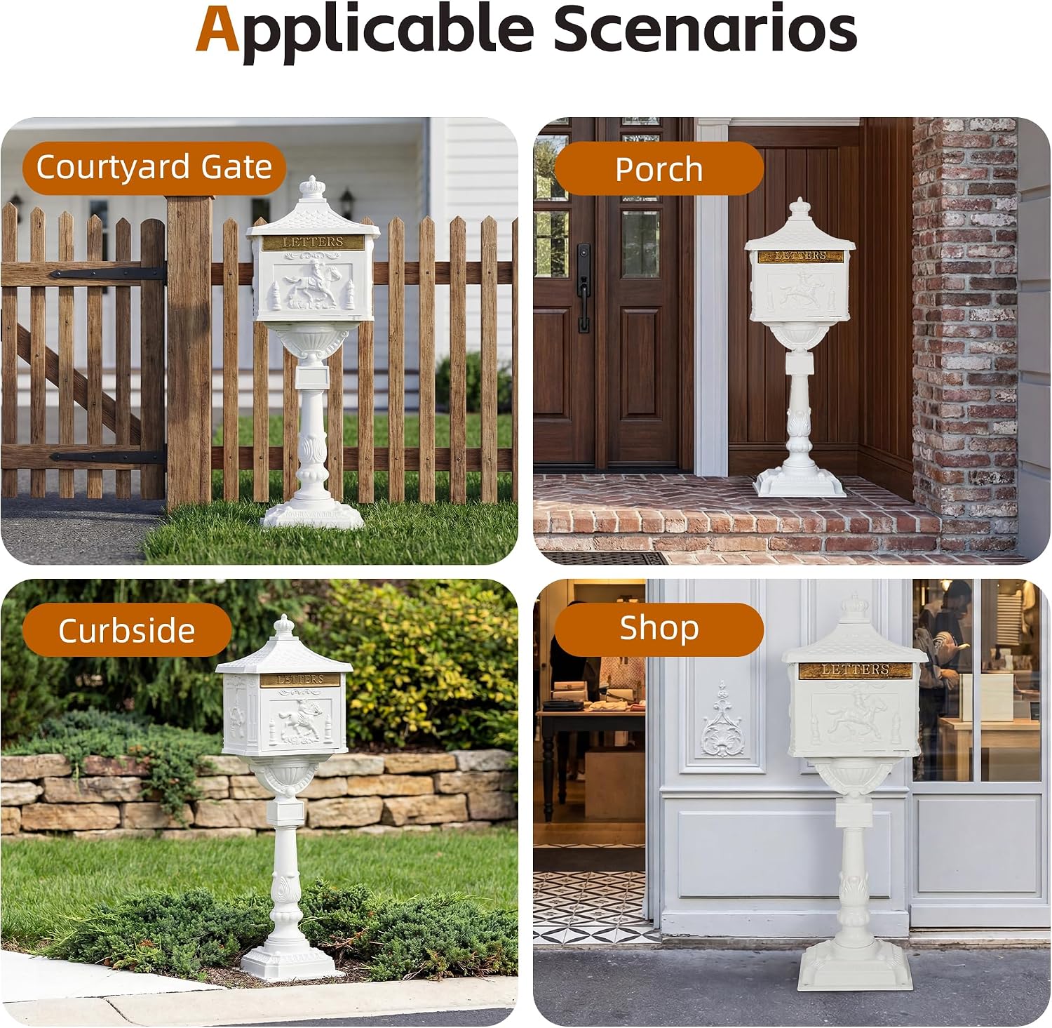 Cast Aluminum Locking Mailbox, Heavy Duty Security Postal Box, Retro Mid-Century Outdoor Mailbox with Key Lock, Weatherproof Anti-Theft Design, Easy Installation, White