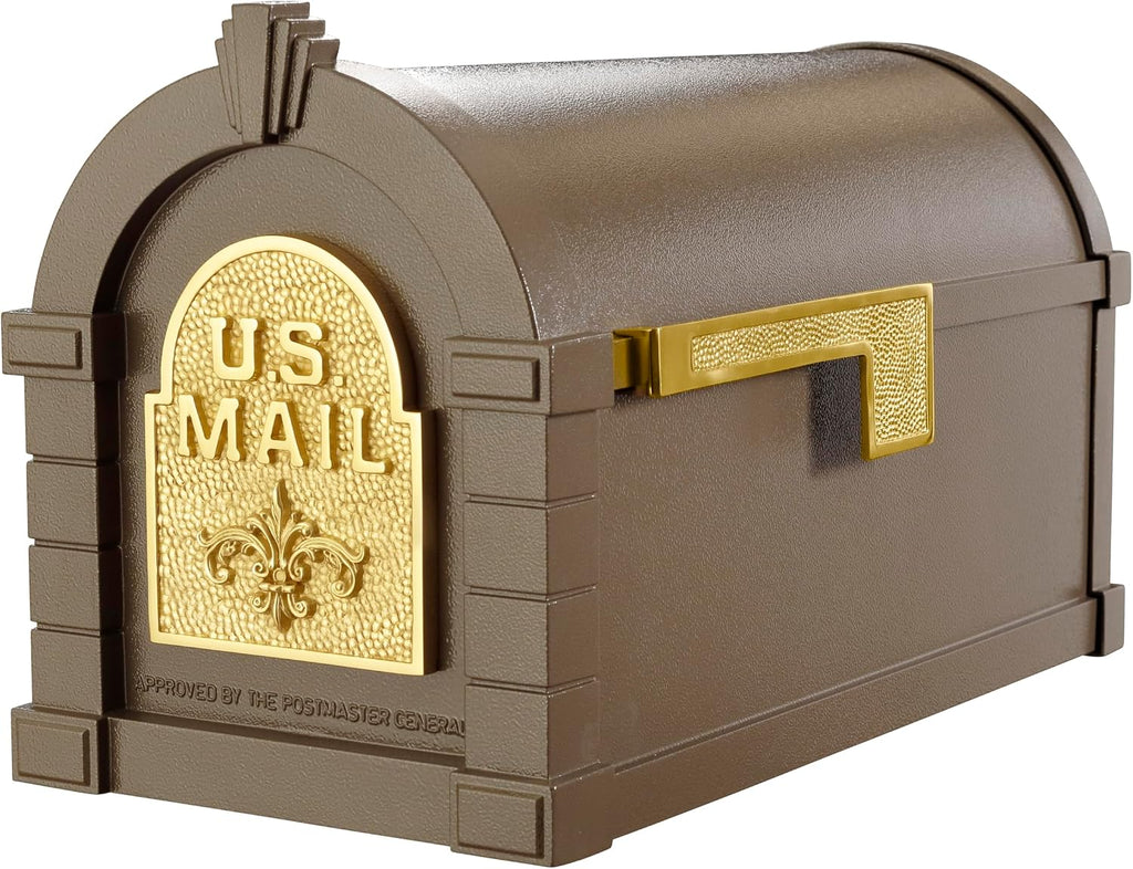Gaines Keystone Series Mailbox - Bronze with Polished Brass Fleur de Lis
