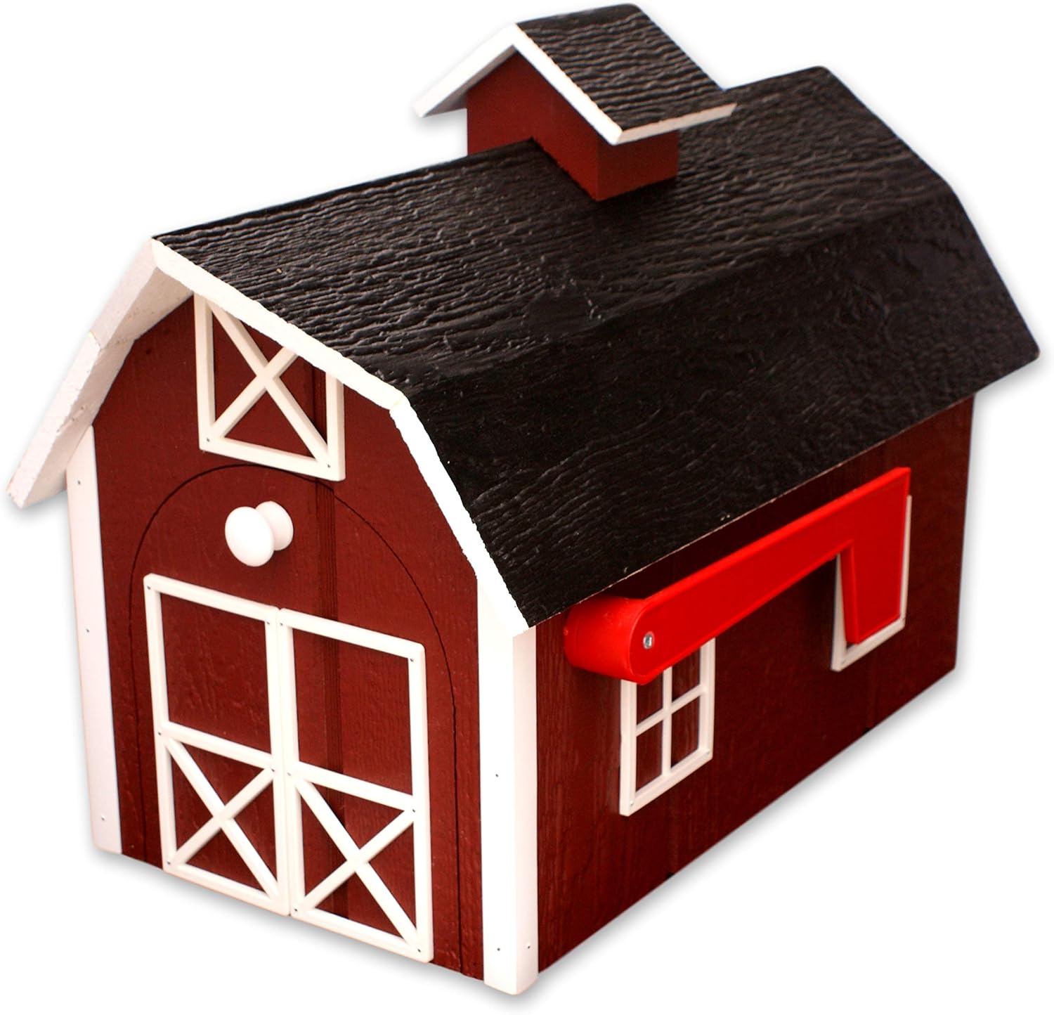 Deluxe Wooden Mailbox, Dutch Barn Style (Red with White Trim)