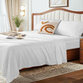 LBRO2M 1500 Thread Count Egyptian Cotton Queen Size Sheet Set (4 Piece, White, Modern Style, Deep Pocket, Fully Elasticized)