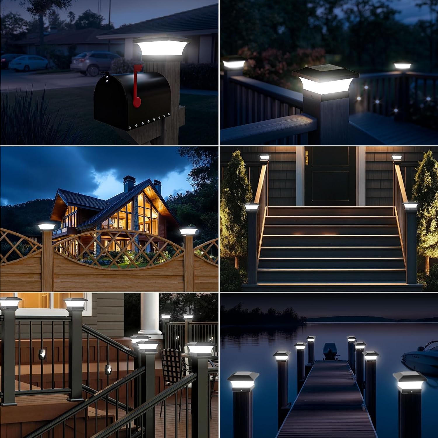 T-SUN Solar Post Lights, 12 Pack Waterproof Outdoor Solar Post Cap Lights for 4X4 Wooden Posts, 6000K Cool White LED Lighting, Deck, Patio Garden Decor or Fence