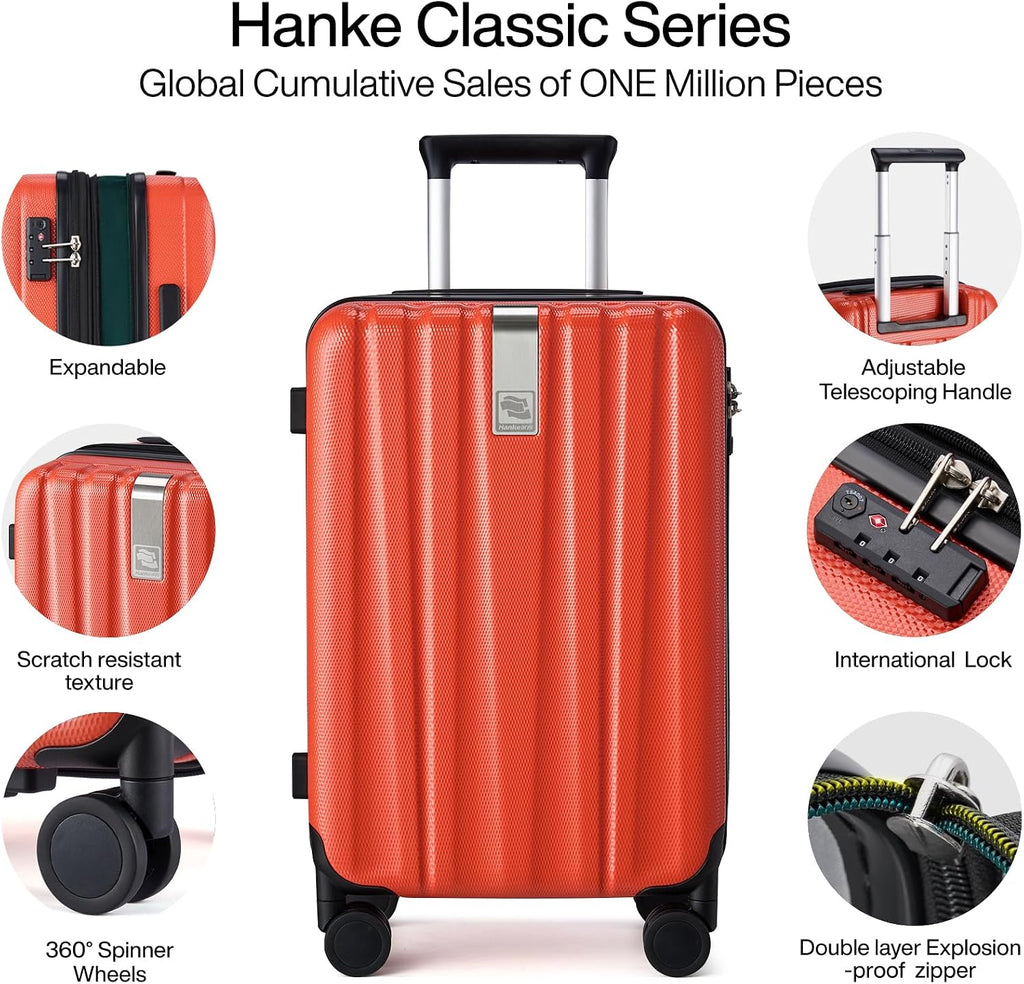Hanke Expandable Hard Shell Luggage Sets 2 piece Carry on Luggage with Wheels Suitcases Lightweight Checked TSA Luggage Rolling Large Suitcase Travel Luggage Bag Woman Men 20/29 Inch(Orange)