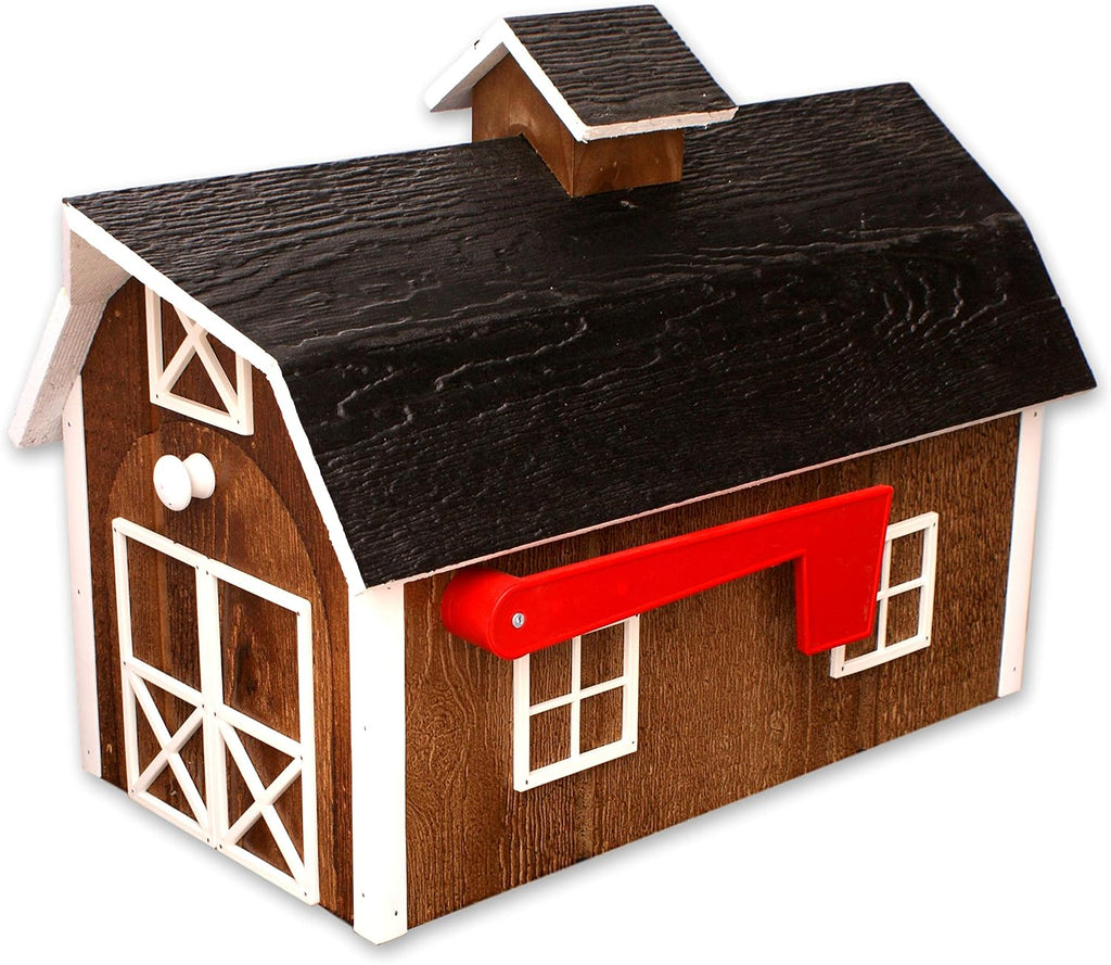 AmishToyBox Deluxe Wooden Mailbox, Dutch Barn Style (Chestnut with White Trim), Amish-Made