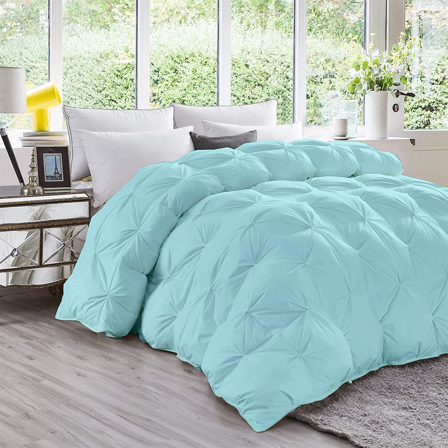Modern Solid 1600-TC Diamond Pinch Down Alternative Comforter Oversized Queen Size 98 x 98 Inches 1-Piece All-Season Duvet Insert, 850 GSM Micro Fill & All Side Corner Tabs 100% Egyptian Cotton