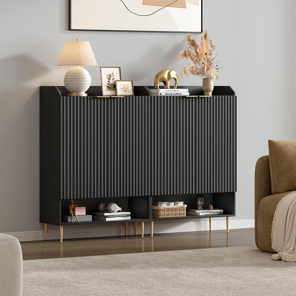 SICOTAS Shoe Cabinet with Fluted Doors - 28-Pair Large Shoe Storage Cabinet, 50.7' Tall 7-Tier Entryway Shoe Cabinet Storage with Adjustable Shelves for Entryway Hallway Living Room Front Door, Black