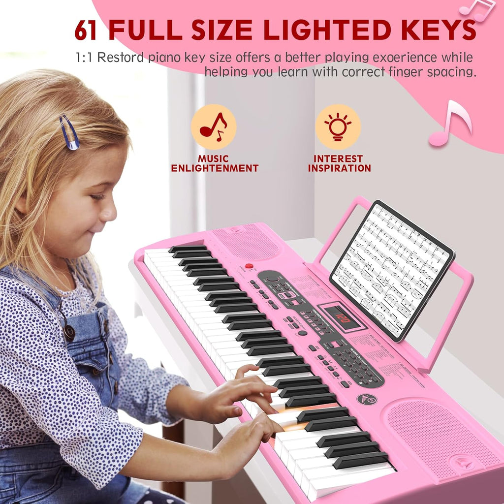 Fenbeli 61 Key Keyboard Piano for Beginners, Electric Piano Keyboard with Stand and Bench, Microphone, Headphone, Sheet Music Stand, LED Screen, 200 Tones, Teaching Mode, Holiday Gift