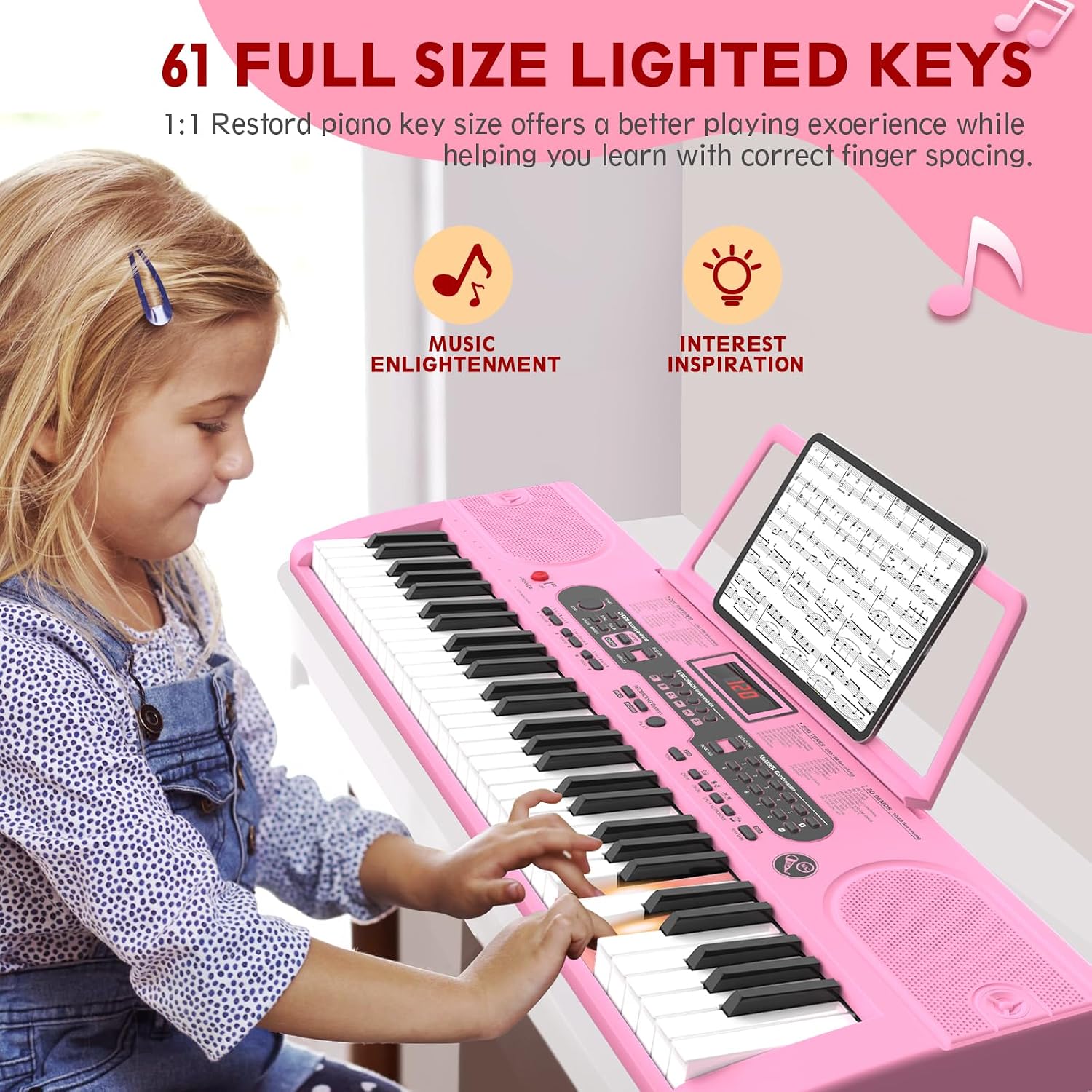 Fenbeli 61 Key Keyboard Piano for Beginners, Electric Piano Keyboard with Stand and Bench, Microphone, Headphone, Sheet Music Stand, LED Screen, 200 Tones, Teaching Mode, Holiday Gift