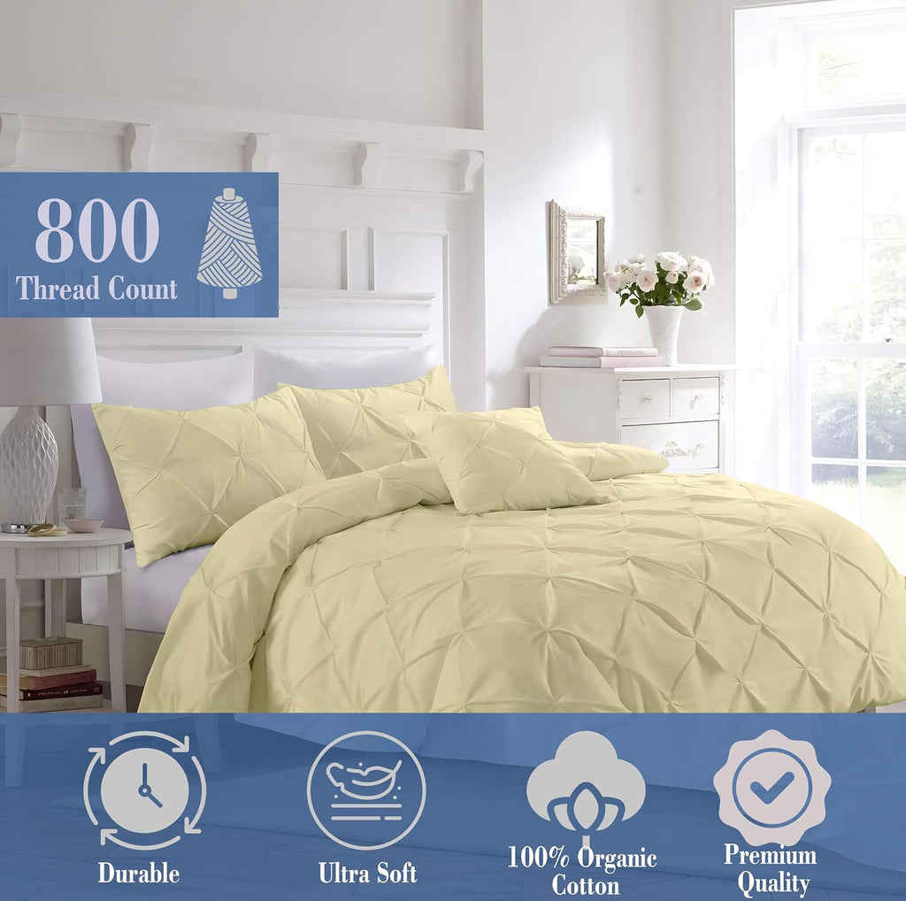 Pinch Duvet Cover Set Oversized Queen Size 1 Duvet Cover with 2 Pillow Shams 3-Pc Comforter Cover with Zipper Closure & Corner Tie 100% Egyptian Cotton Cover (98x98 Inch, Ivory)