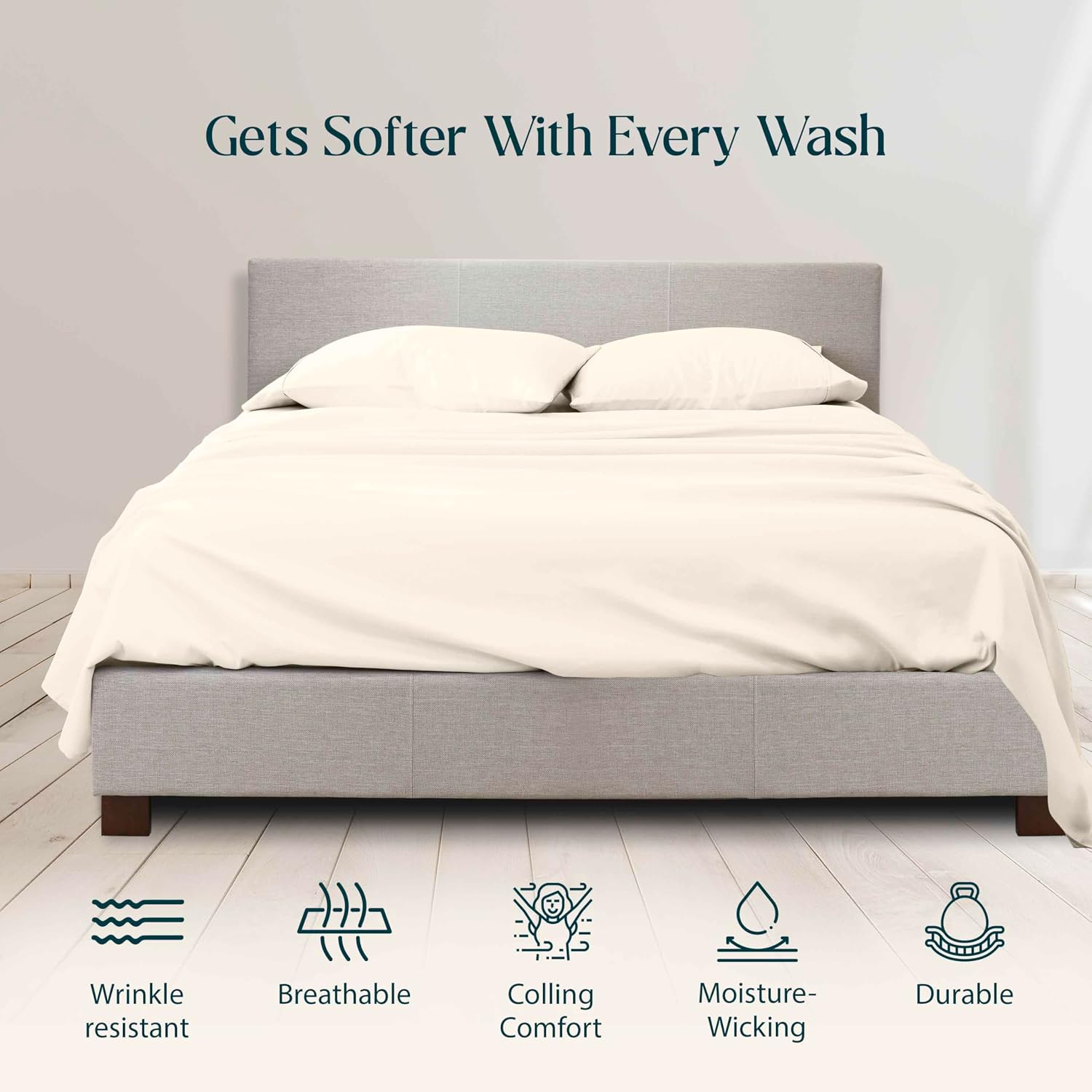 1000 Series - 100% Egyptian Cotton Sheet Set Soft & Comfy Breathable Hotel Quality Luxury Bedding -Queen Size Fits Mattress Up to 18-20' Deep (Solid, Ivory)