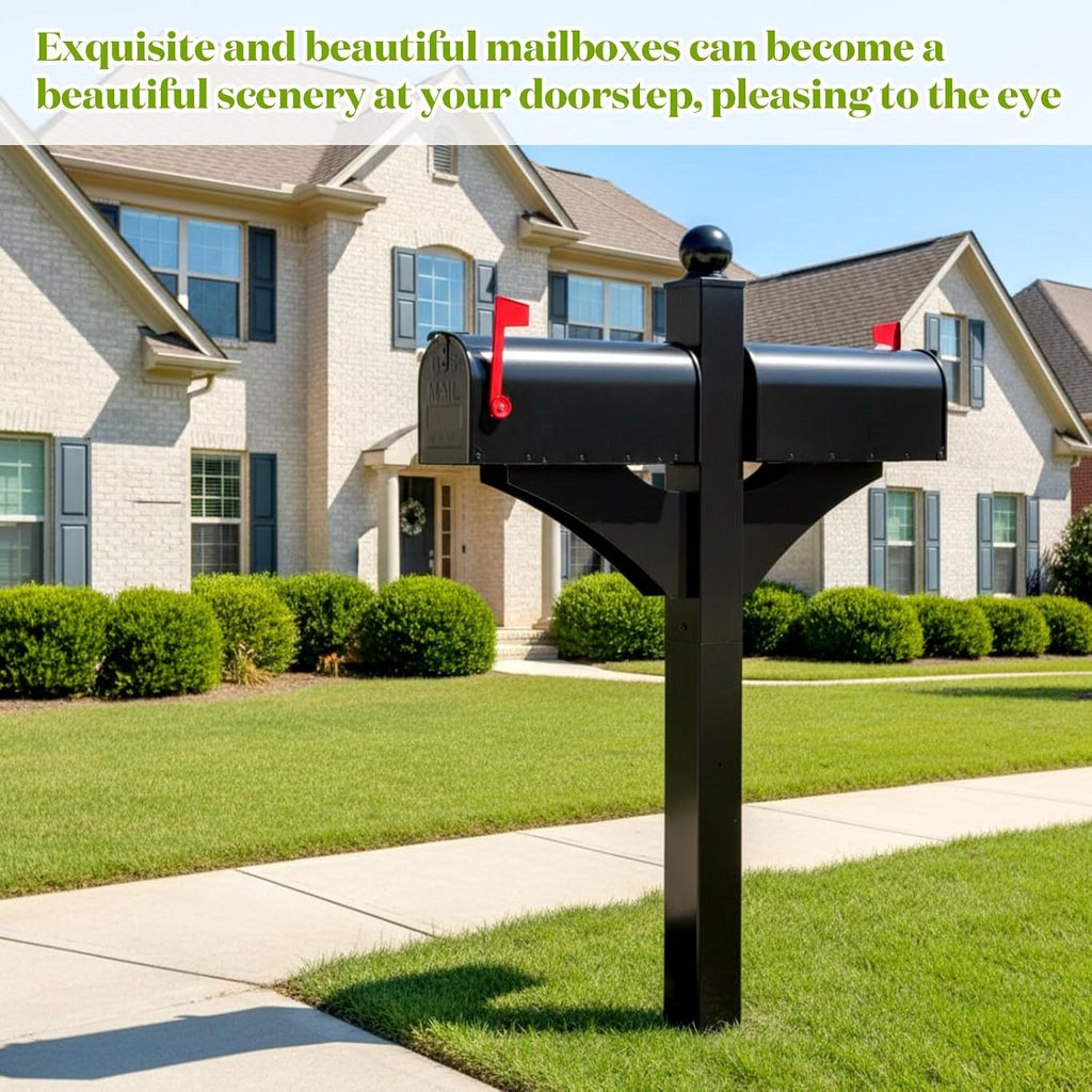 Colingmill Double Mailbox Post, Heavy Duty Iron Mailbox Stand Multifunctional Yard Solution for Duplex Homes Multi Family Homes(Mailboxes Not Included)