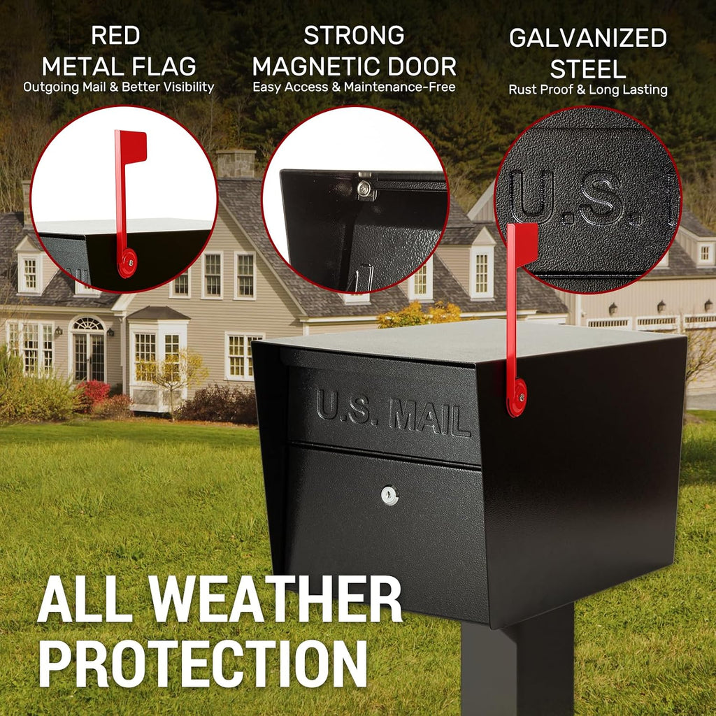 Large Locking Mailbox for Outside, RAINHOL All-Metal Modern Security Mailbox with 2 Keys, 21' x 11.2' x 10.5', Black
