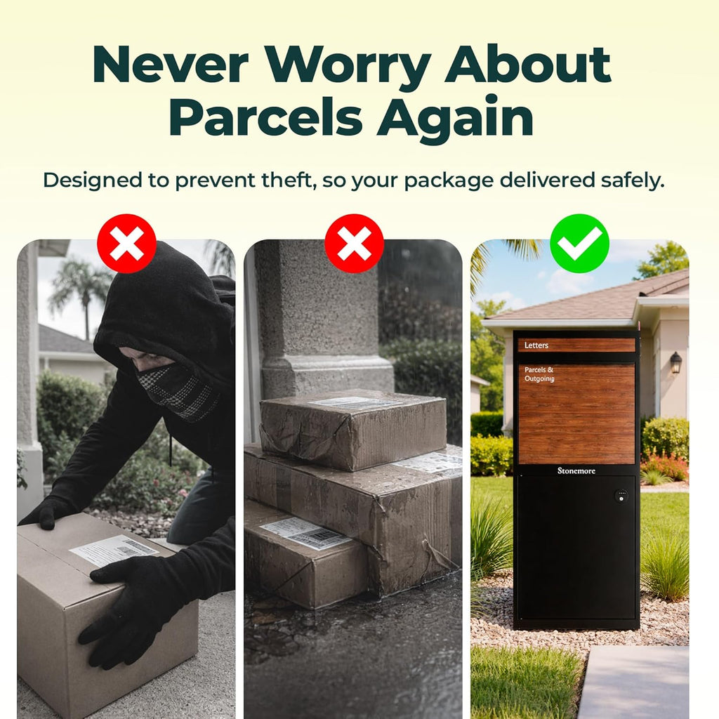 Hudson USPS Compatible Mailbox, Classic Black Package Mailbox, Anti-Theft Locking Parcel Drop Box for Porch Or Curbside, Large Mailbox for Packages, Weather-Sealed Powder Coated Steel