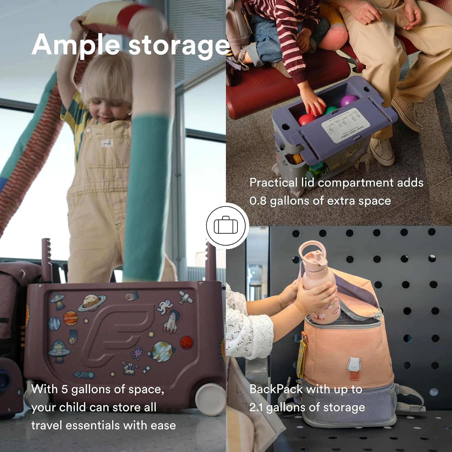 Stokke JetKids Travel Bundle, Moonglow White - Includes BedBox Ride-On Suitcase & Backpack - Best for Kids 2-7 Years Old (Up to 77 lbs)