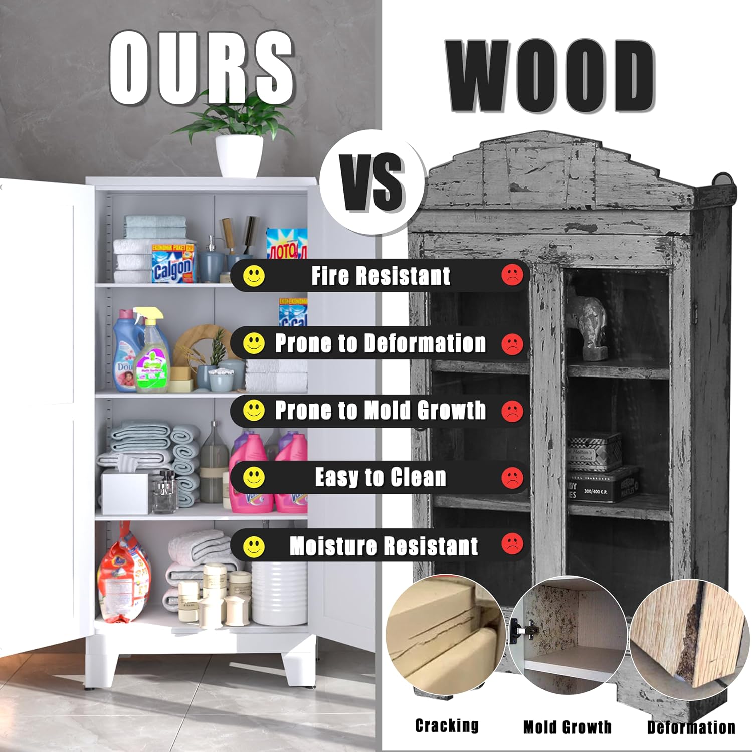 PAOFIN 61' Balck Metal Kitchen Storage Cabinet, Kitchen Pantry Storage Cabinet with Doors and Shelves, Storage Cabinet with Adjustable Leveling Foot for Kitchen, Living Room and Dining Room