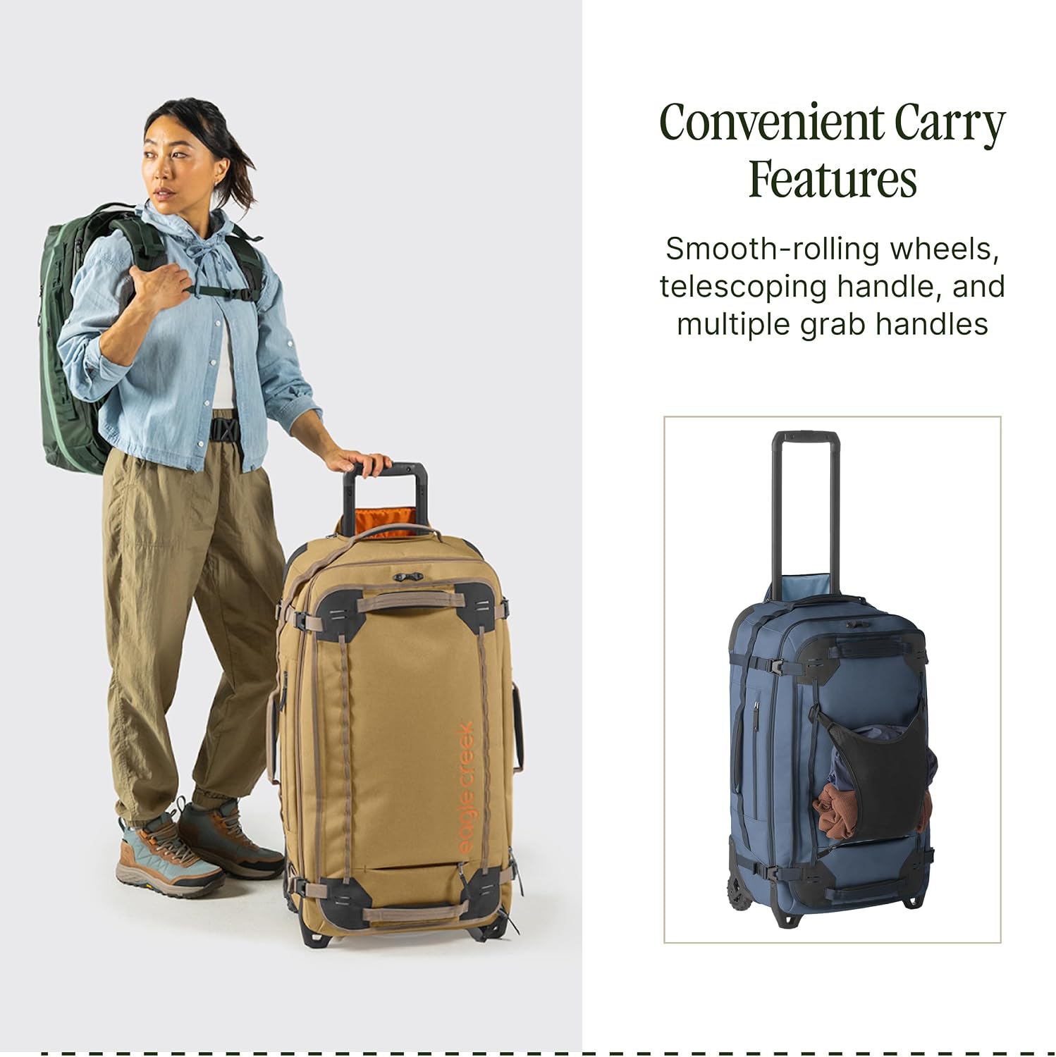 Eagle Creek Gear Warrior XE 2-Wheel Luggage to Keep Travel Items Organized - Smooth Rolling Wheels - Telescoping Handle - Padded Laptop Pocket - Blue Jay - 27'