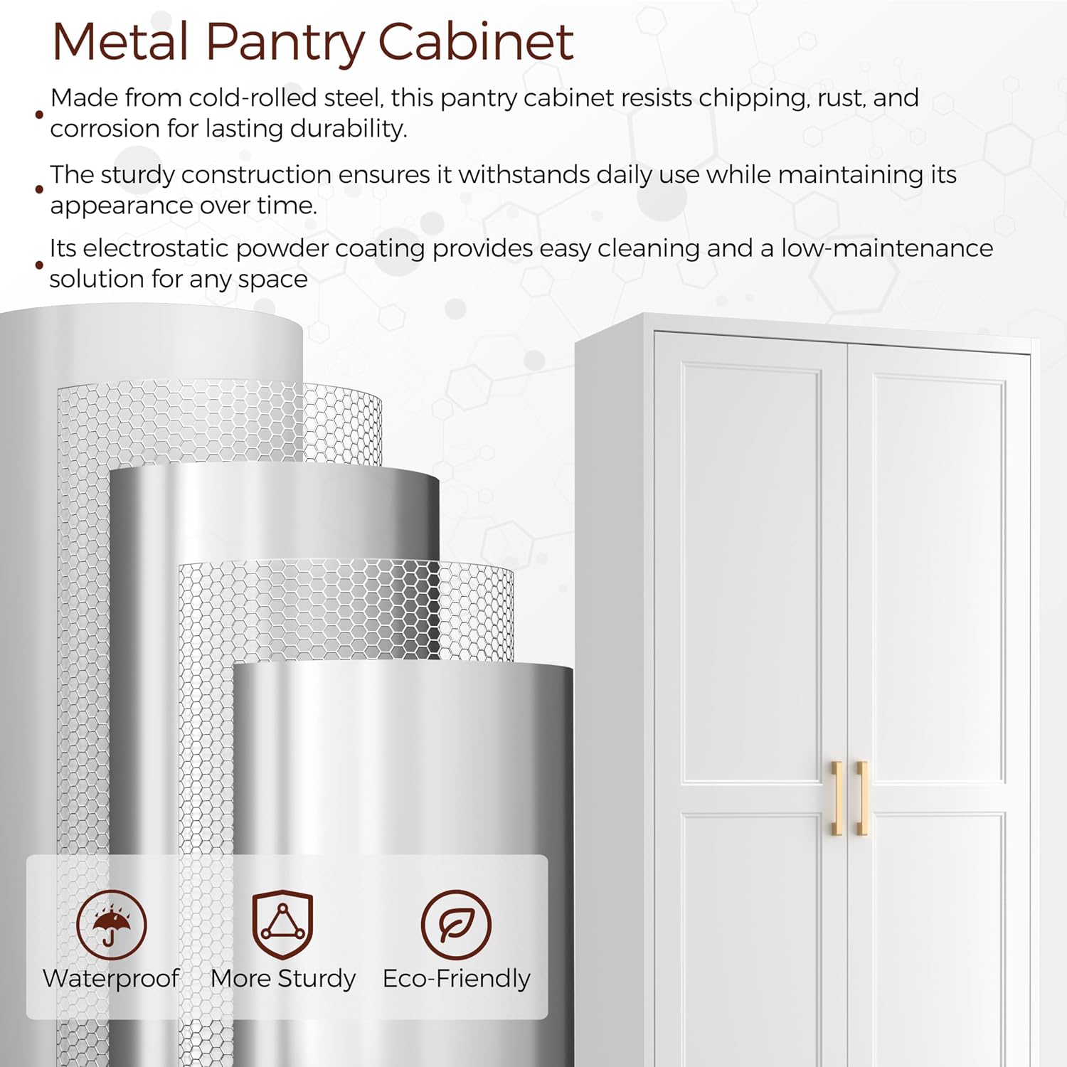 71' Tall Metal Pantry Cabinet, White Kitchen Pantry Storage Cabinet with 4 Adjustable Shelves and Gold Handles, Cupboard for Kitchen, Dining Room, Living Room, Bathroom