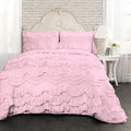 100% Egyptian Cotton, 550 GSM Microfiber Filled Quilt Ruffled Textured 3 Piece Full/Queen Size Comforter Set, Light Pink