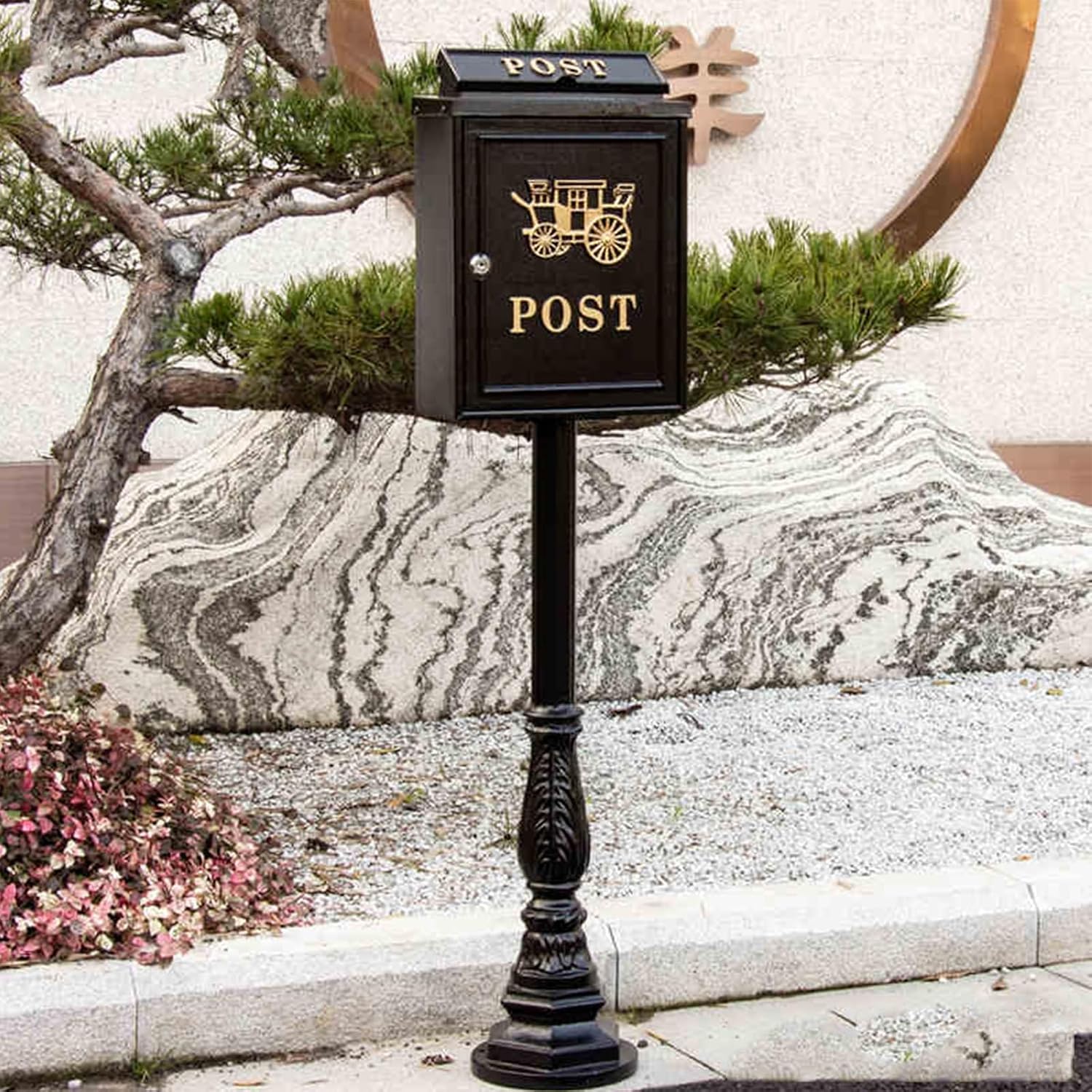 Mailboxes for Outside, Mailboxes for Outside with Post, Mailbox with Post, Metal Mailbox, Post Mount Mailbox, Cast Aluminum Mailbox, Locking Residential Mailboxes for Outside(Black)