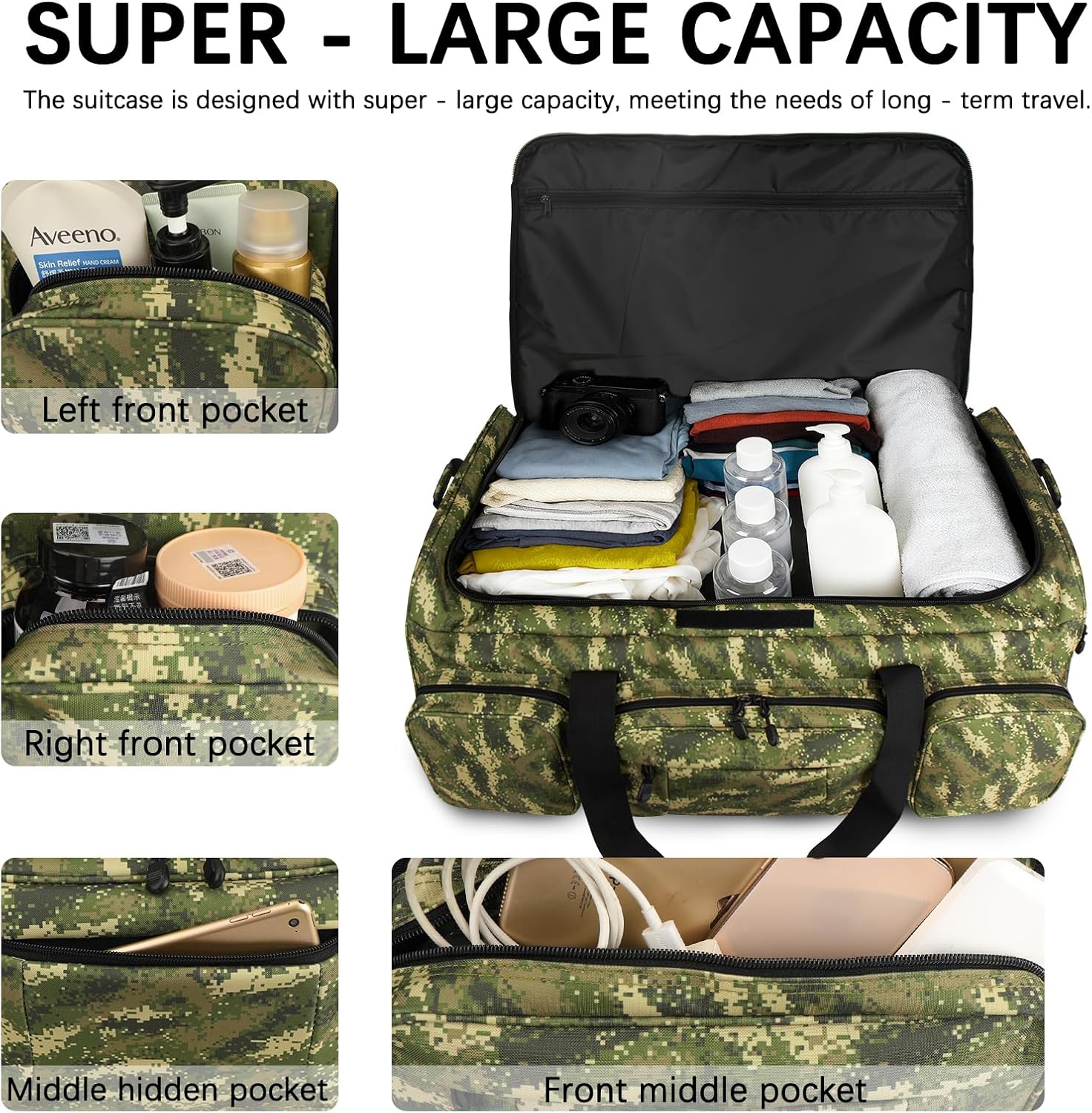 120L 3 Wheel Tactical Rolling Duffle Bag, Heavy Duty Military Deployment Luggage, 900D Waterproof Duffel for Camping Travel Outdoor Sports