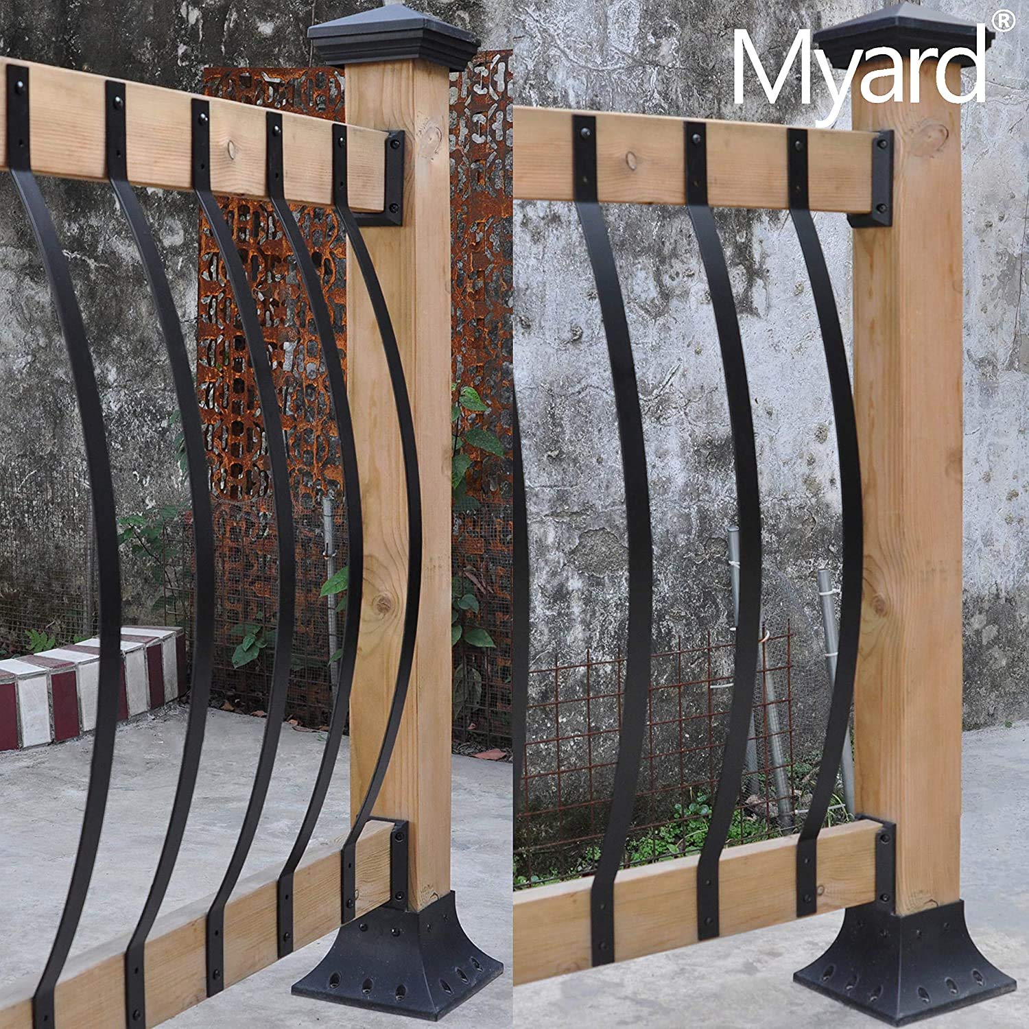 Myard 32-1/4 Inches Grooved Aluminum Deck Balusters Furniture with Screws for Facemount Railing Fencing, Arc Arch Style (50-Pack, Matte Black)