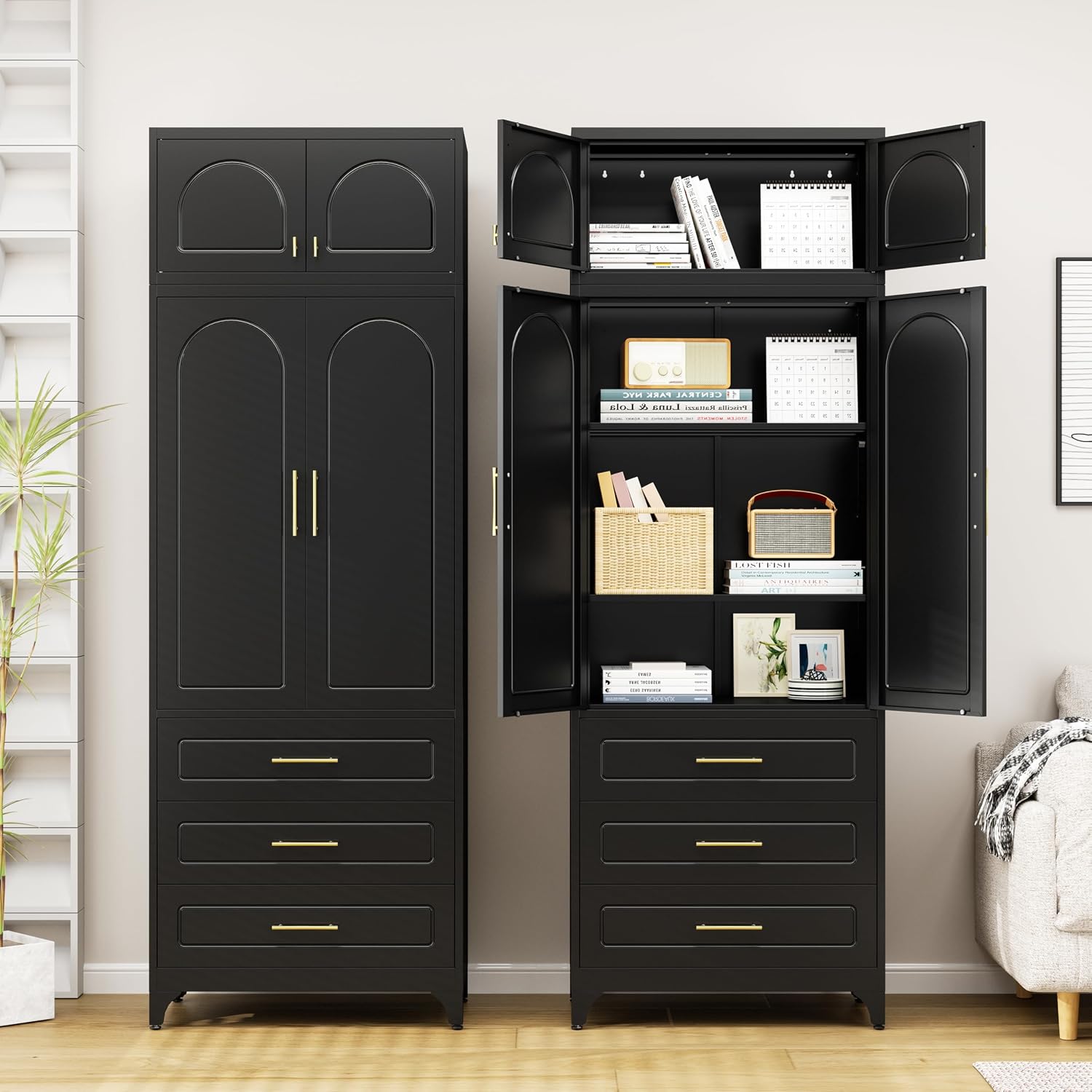90' Tall Kitchen Pantry Cabinet,Storage Cabinet with Doors and Adjustable Shelves,Modern Kitchen Hutch Cabinets,Freestanding Cupboard for Livingroom Diningroom