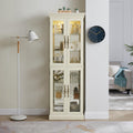 71' H Lighted Curio Cabinet Display Case, Glass Curio Cabinets with Adjustable Shelves and Tempered Glass Door, Wooden Cabinet w/Mirrored Back Pane for Living Room (Antique White)