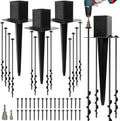 LADECH Set of 4 4x4 Fence Post Anchor Ground Spike 24' Length with Ground Anchors Screw in - Metal Black Powder Coated – Mailbox Post Anchors – Fit 3.5x3.5 Square