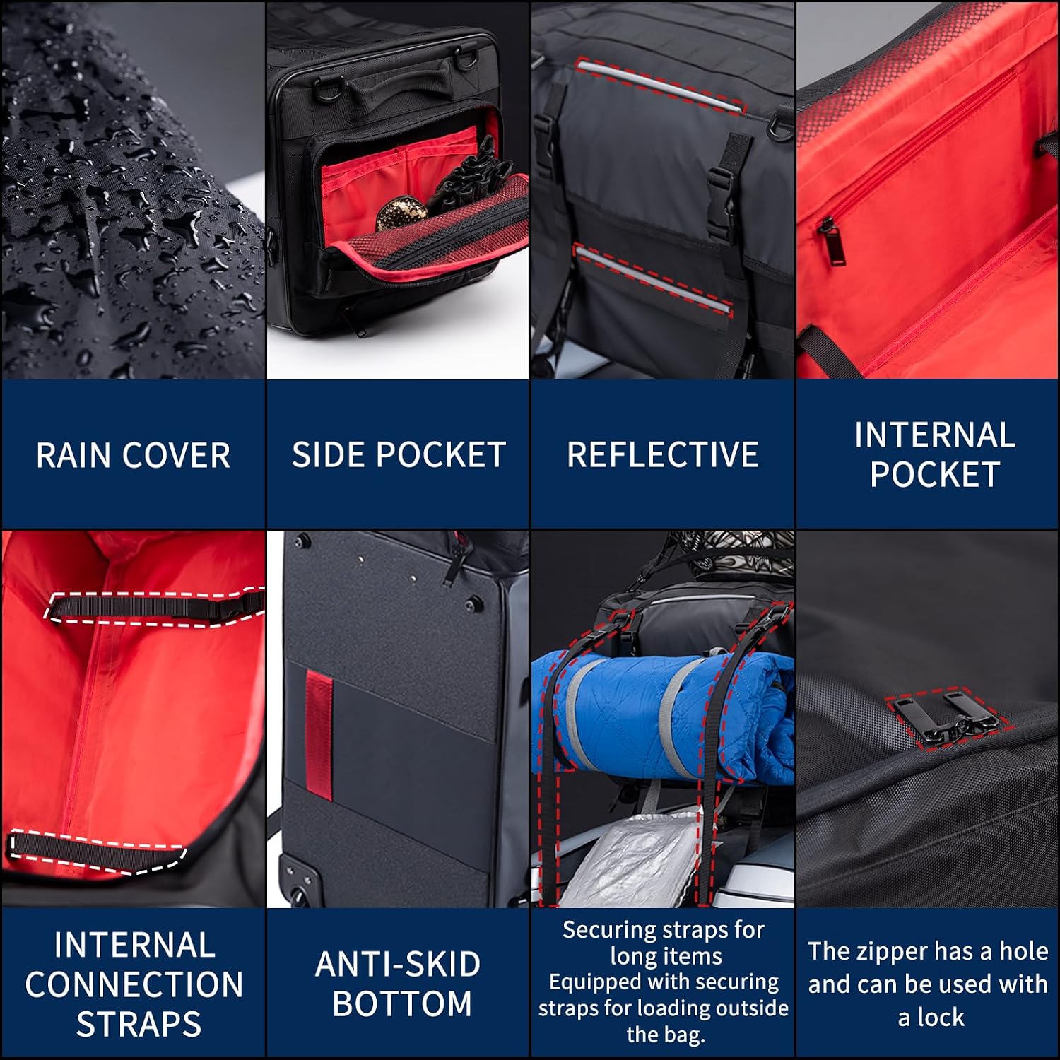 Motorcycle Touring Seat Bag Trolley Case with Wheels, Waterproof Suitcase, Luggage, Duffel, Tail, Tour Trunk, Gear, Rear Rack Bag, Sissy Bar Bag Compatible with Harley (50L/13Gallons)