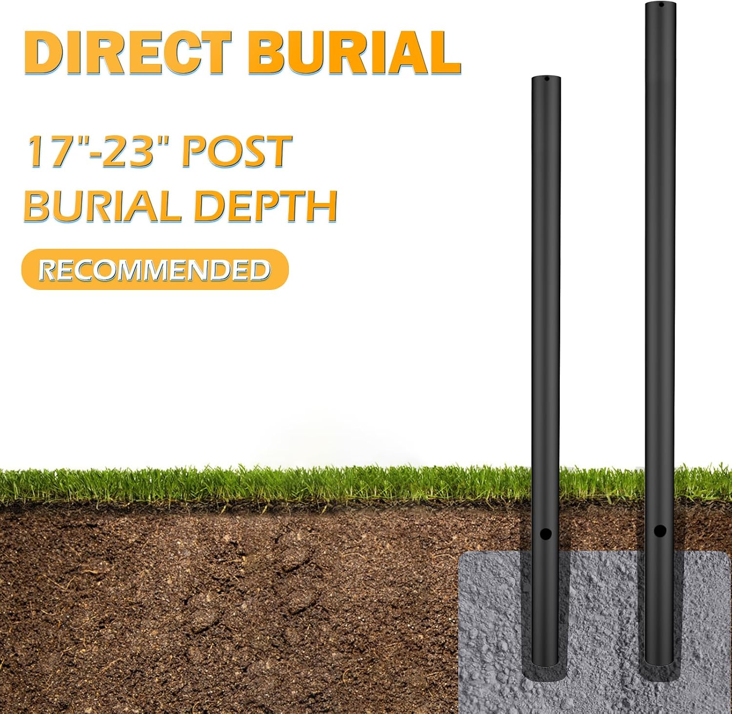 3' x 84' Black Steel Modern Outdoor Light Post Pole - Direct Burial Die-Cast Metal Lamp Post for Exterior House, Porch, Patio, Driveway, Garden, Walkway, Deck, Lawn, Terrace, Courtyard & Garage