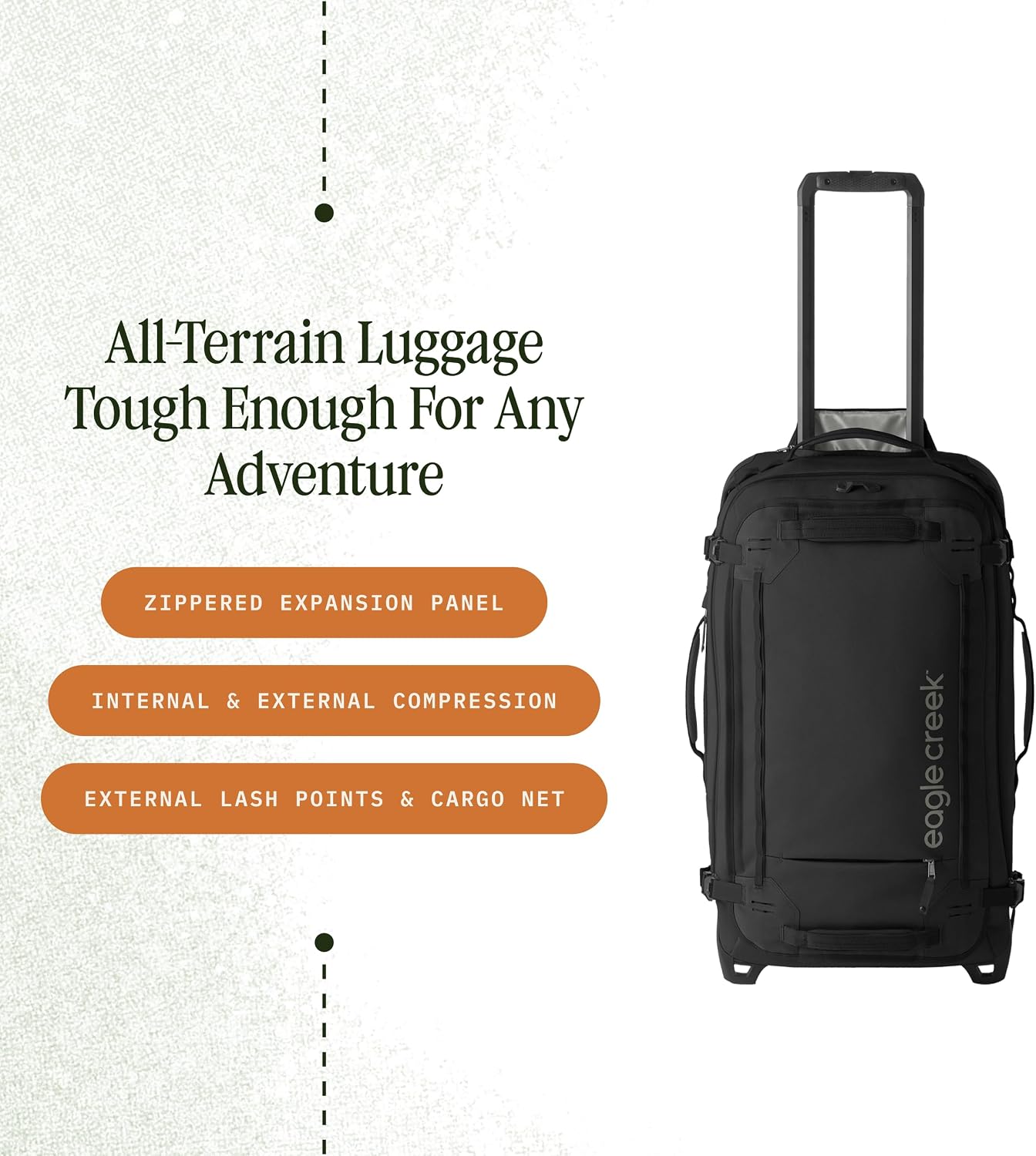 Eagle Creek Gear Warrior XE 2-Wheel Luggage to Keep Travel Items Organized - Smooth Rolling Wheels - Telescoping Handle - Padded Laptop Pocket - Black - 27'