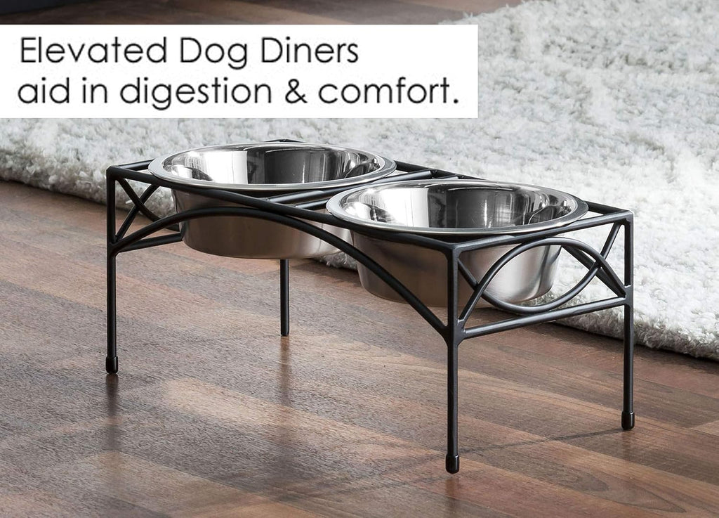Regal Double Bowl Elevated Diner - 12' Tall - Raised Dog Feeder - Black - Great for Large/XL Breeds - Pet Feeding Station, Food/Water Bowls - Metal/Steel - Best - Stainless Bowls, NMN Designs