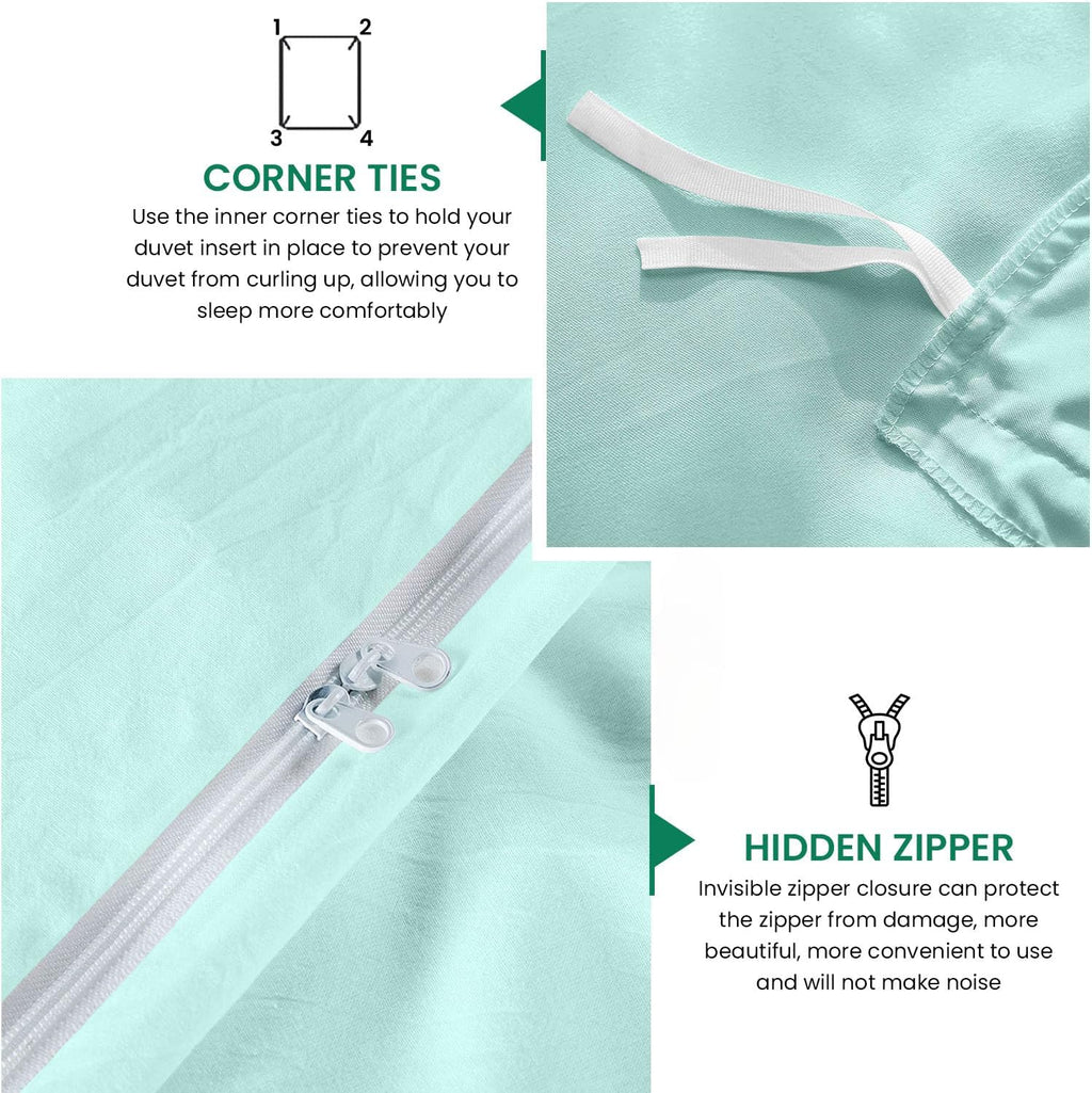 800TC 3 Sided Zipper Duvet Cover Set Soft Egyptian Cotton 3 Sided Zipper Closure, 3 PCS 1-Duvet Cover & 2- Pillow Shams - Oversize Queen Size (98' x 98') Inches, (Solid Aqua Blue)