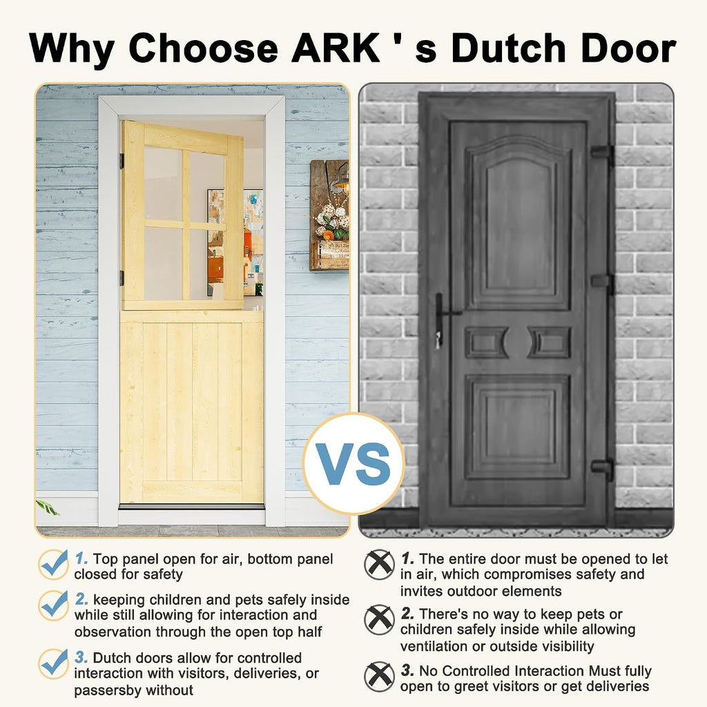 32' x 80' Exterior Dutch Entry Door (Front/Outside) - 1.75' Solid Pine with 4-Lite Glass, Half Panel,Interior Doors Slab for Home Entryway/Back w/4 Hinges+1 Latch +1 Slab+1 Lock Set