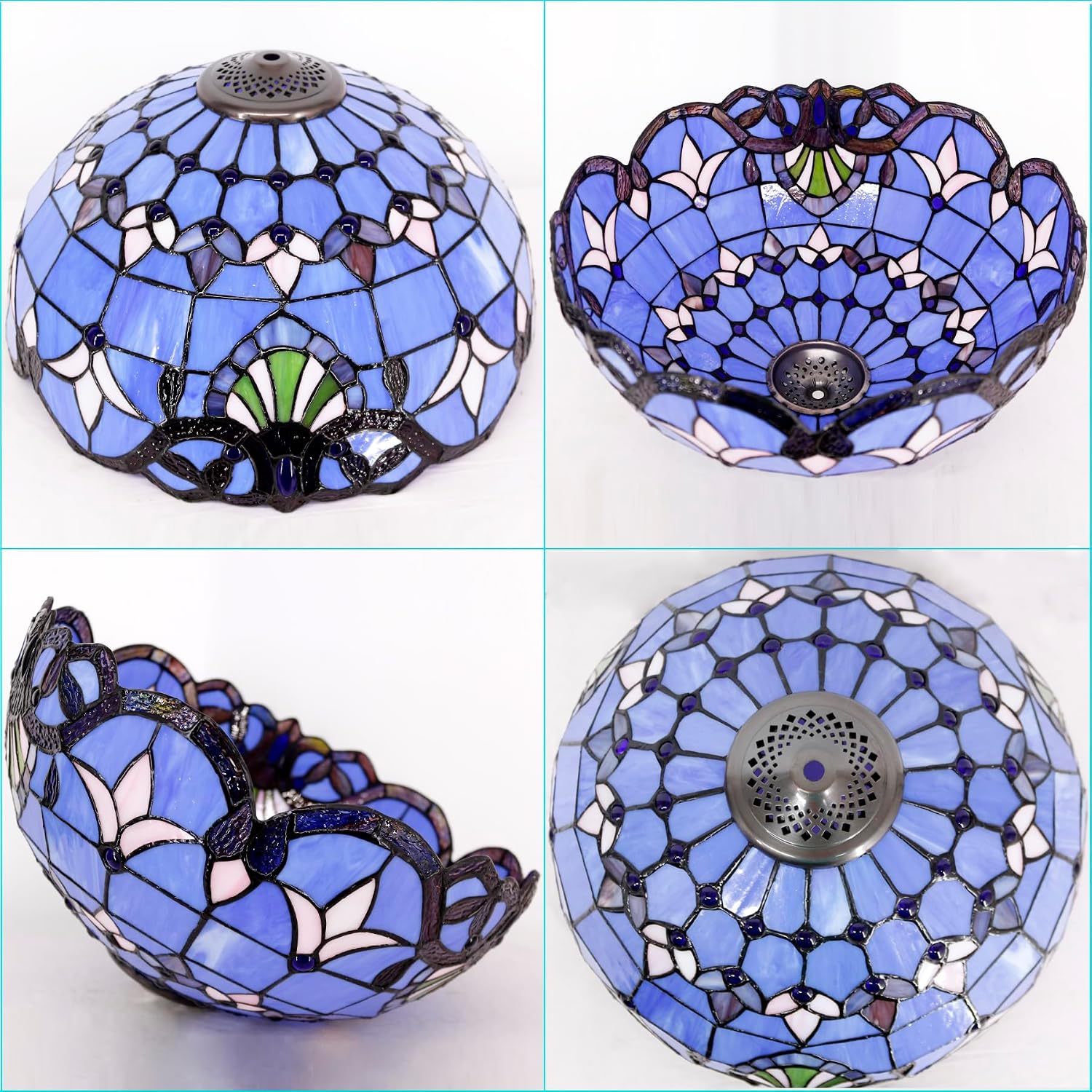 Large Tiffany Lamp Shade Replacement Only 16Inch Stained Glass Lampshade Fit For Table Lamps FLoor Lamp Ceiling Fixture Pendant Hanging Light Home Office Decoration (Blue Baroque)